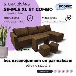 Simple XL St Combo large corner sofa with table and poufs Brown
