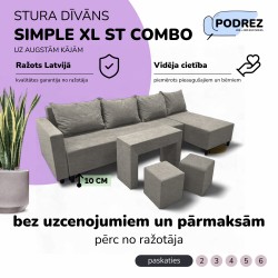 Liels stūra dīvāns ar galdiņu un pufiem Simple XL St Combo Gaiši pelēka