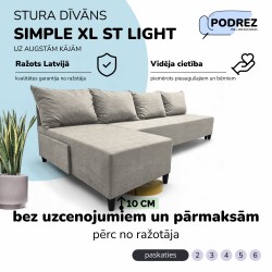 Liels stūra dīvāns bez roku balstiem Simple XL St Light Gaiši pelēka