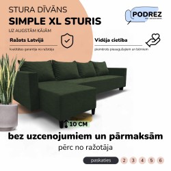 Klasisks liels stūra dīvāns Simple XL Sturis Tirkīza zaļa