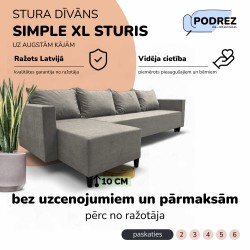 Klasisks liels stūra dīvāns Simple XL Sturis Gaiši pelēka