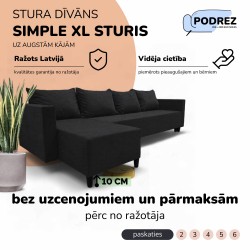 Klasisks liels stūra dīvāns Simple XL Sturis Grafīta