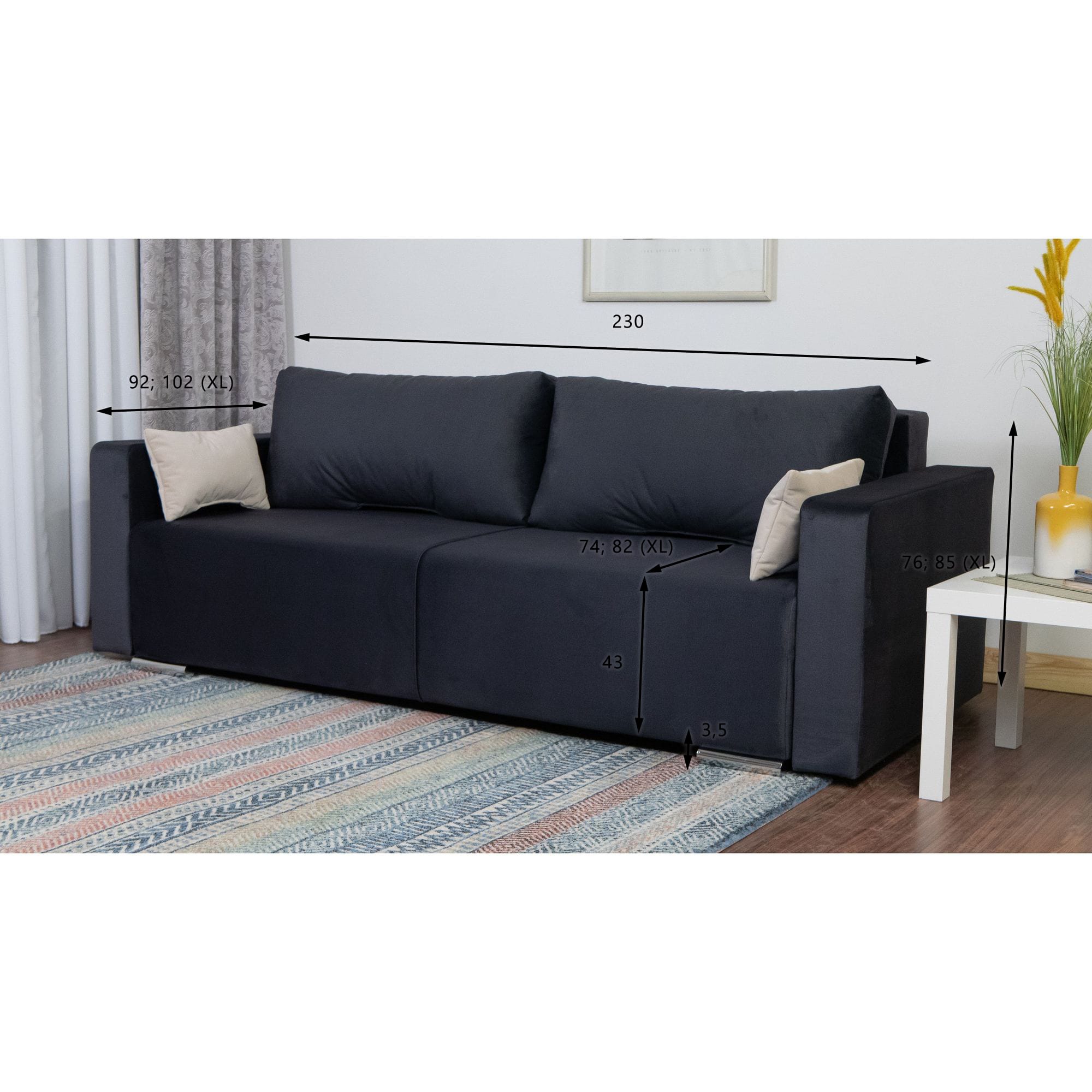Sofa Bed Deka Divans+ Brown Standard (145cm) — dimensions diagram