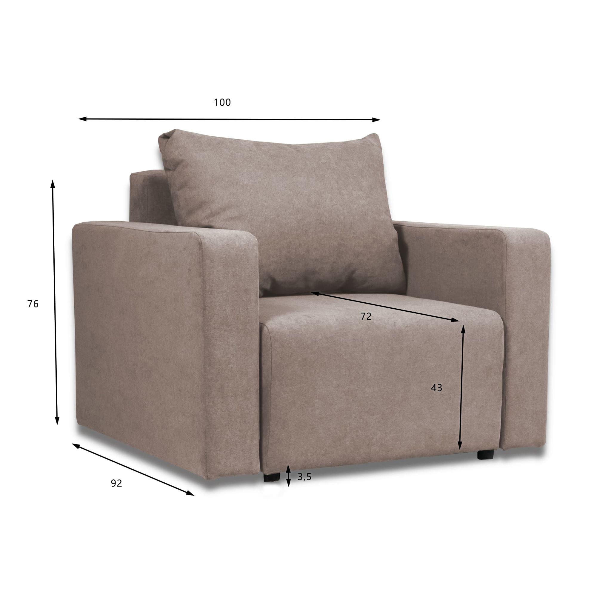 Armchair DK Plus Brown — dimensions diagram
