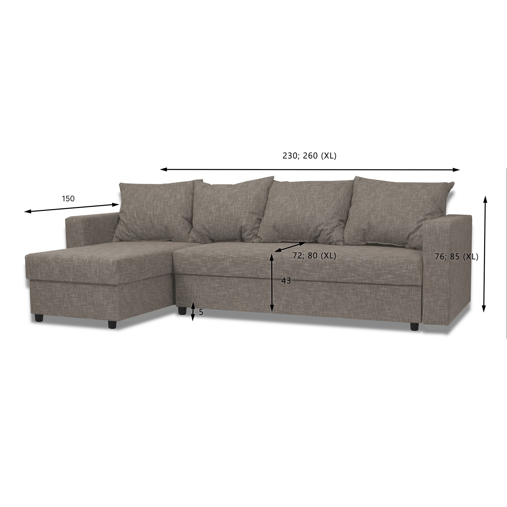 Stūra dīvāns Lugan+ Gaiši pelēka Standart (145cm) - 3