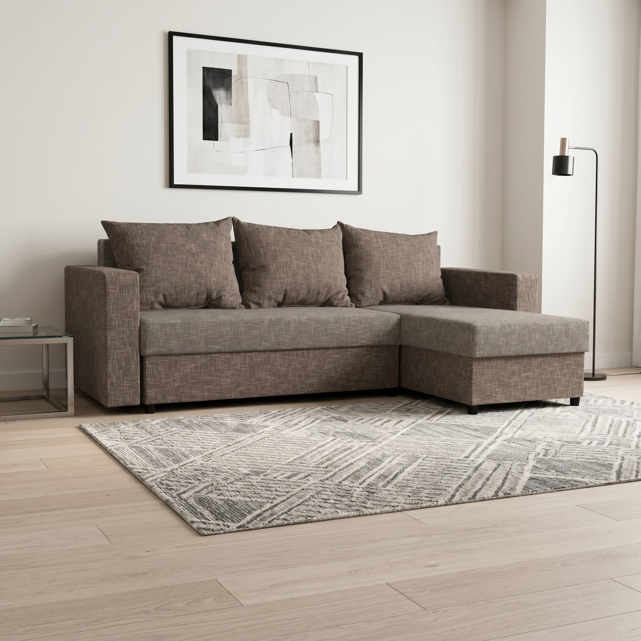 Stūra dīvāns Lugan Kombinēts gaišs+tumši bēšs Standart (145cm) - 1