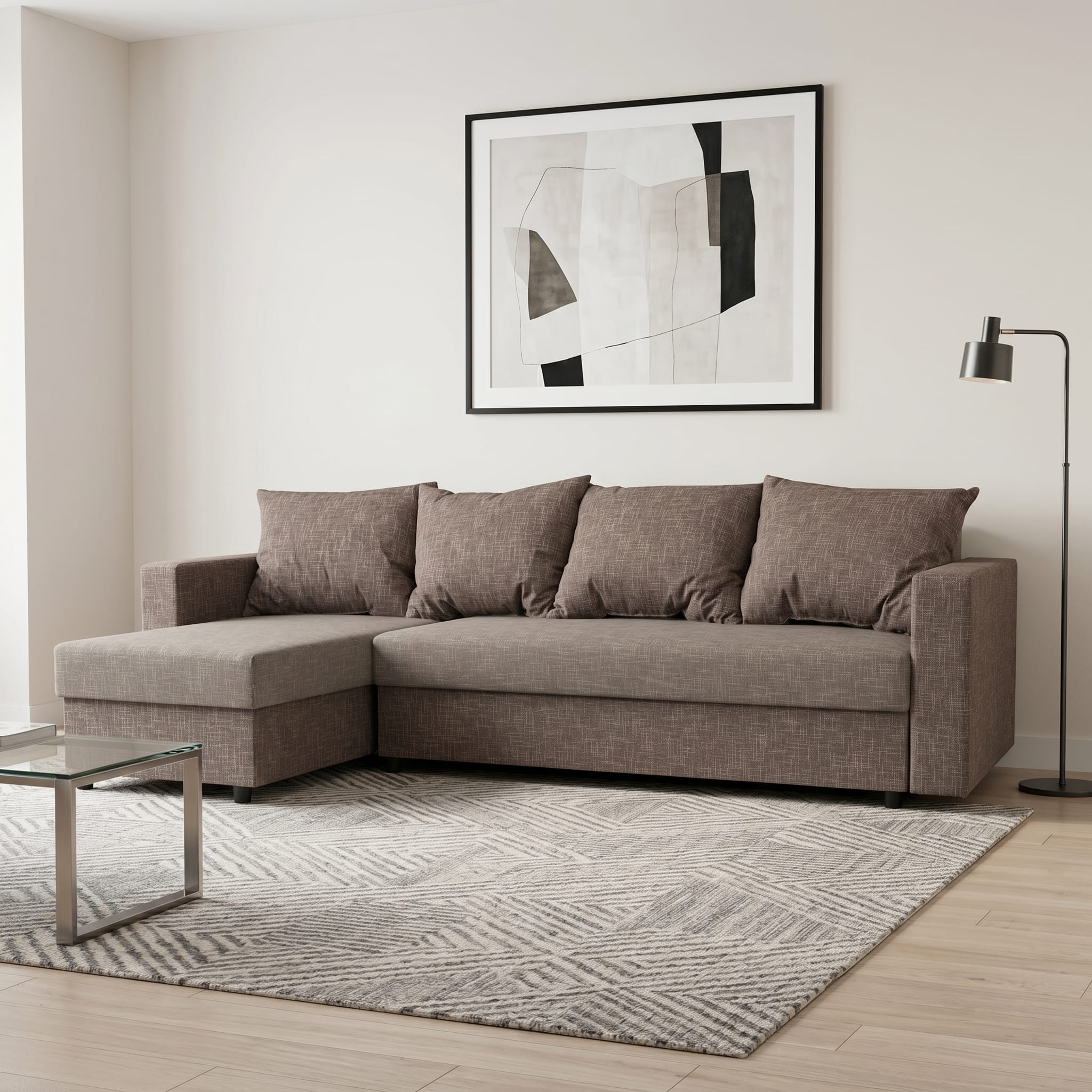 Stūra dīvāns Lugan+ Kombinēts gaišs+tumši bēšs XL (160cm) - 1