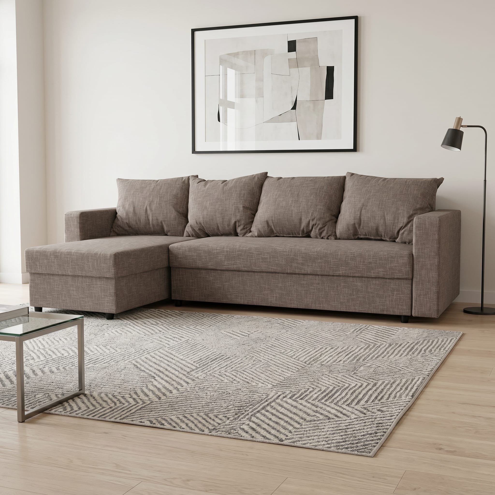 Stūra dīvāns Lugan+ Bēšs-pelēks Standart (145cm) - 1