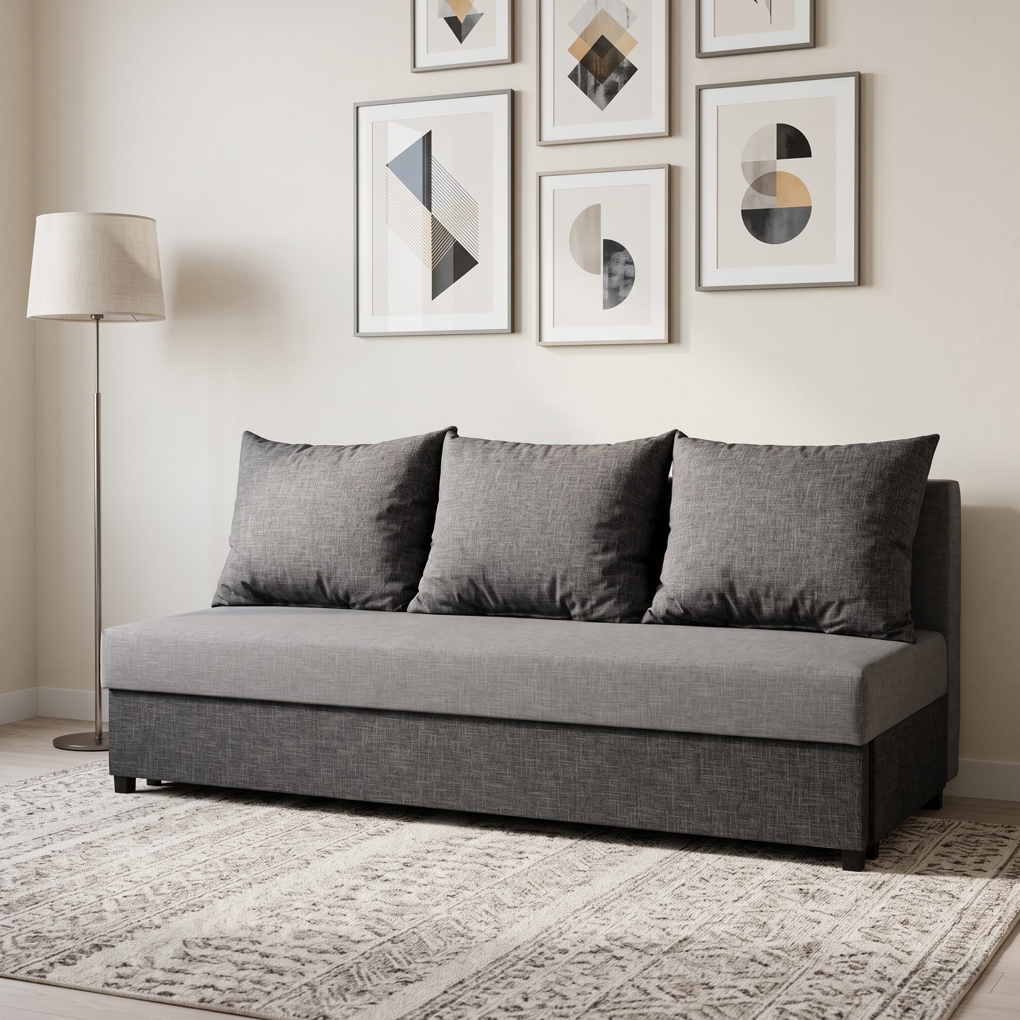 Dīvāns–Gulta Mini Kombinēts gaišs+tumši pelēks Standart (145cm) - 1