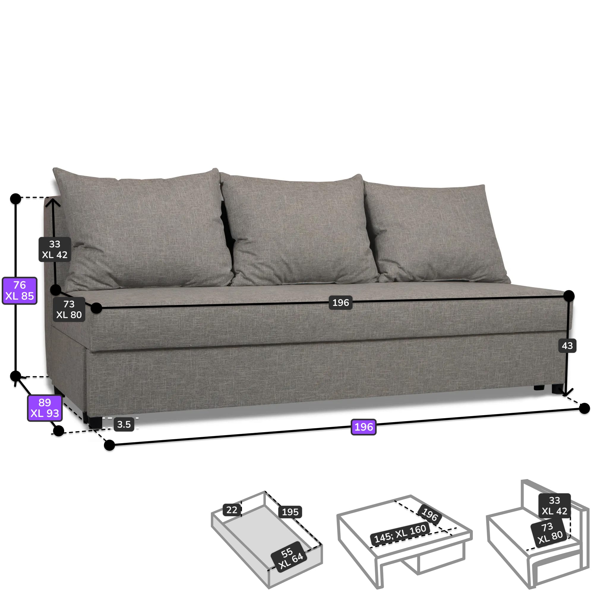 Sofa Bed Mini Combination of light and dark beige Standard (145cm) - 2