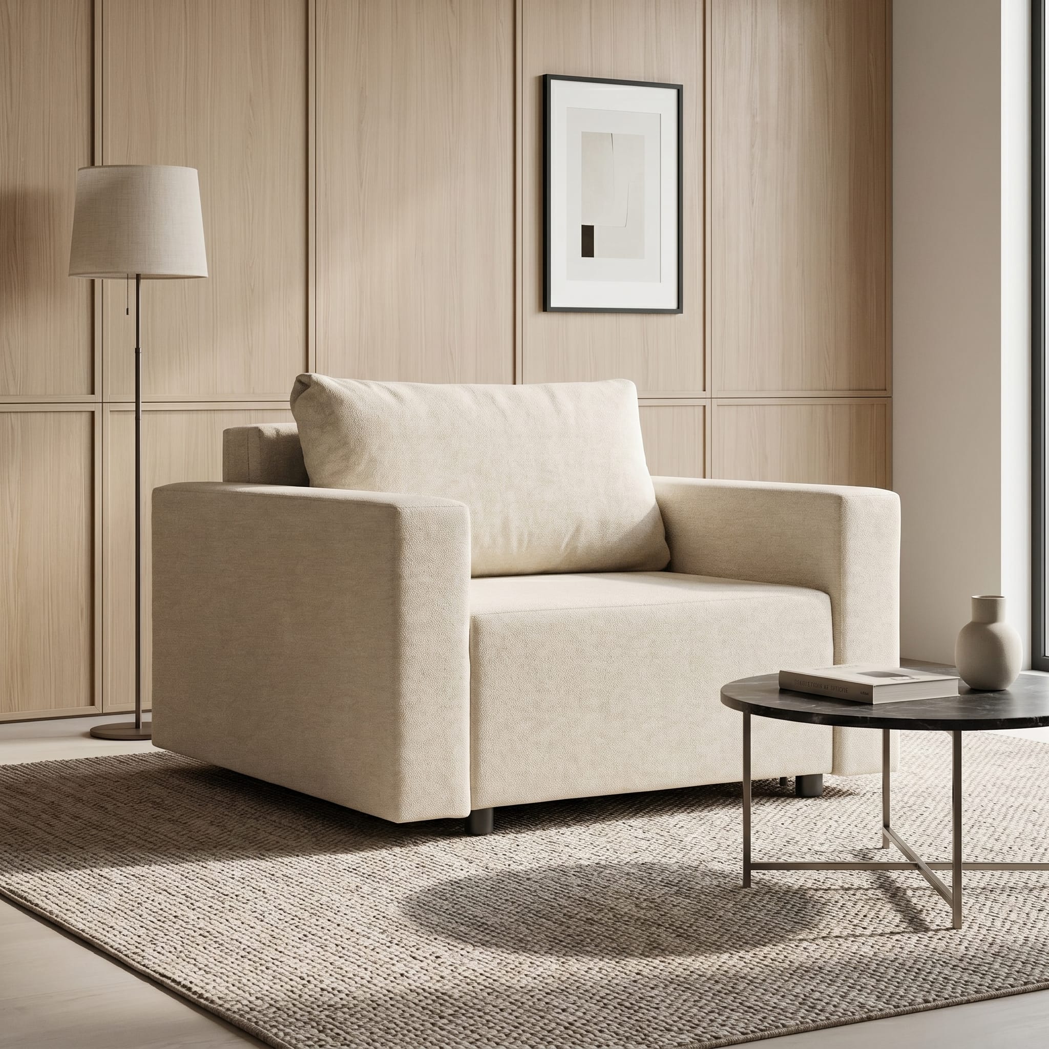 Neo modular folding armchair bed with storage drawer, cream — photo 1