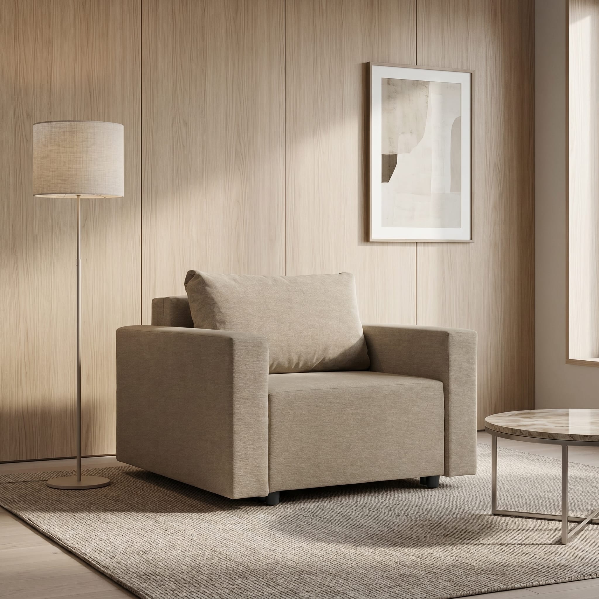 Neo modular folding armchair bed with storage drawer, beige-gray — photo 1
