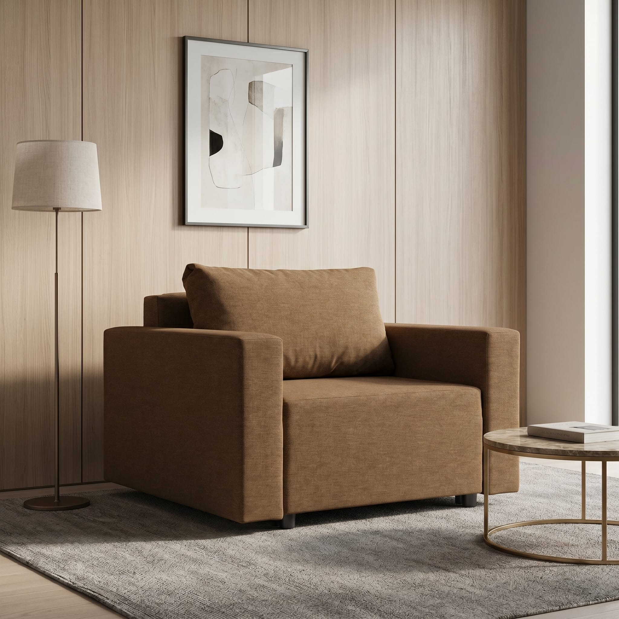 Neo modular folding armchair bed with storage drawer, brown — photo 1