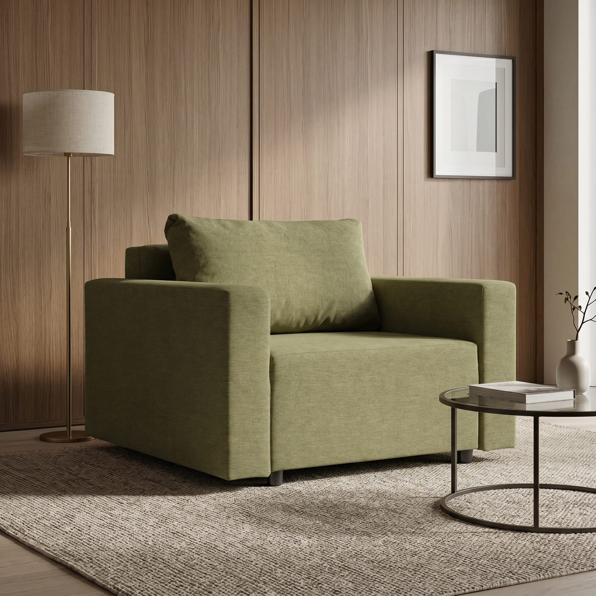 Neo modular folding armchair bed with storage drawer, green — photo 1