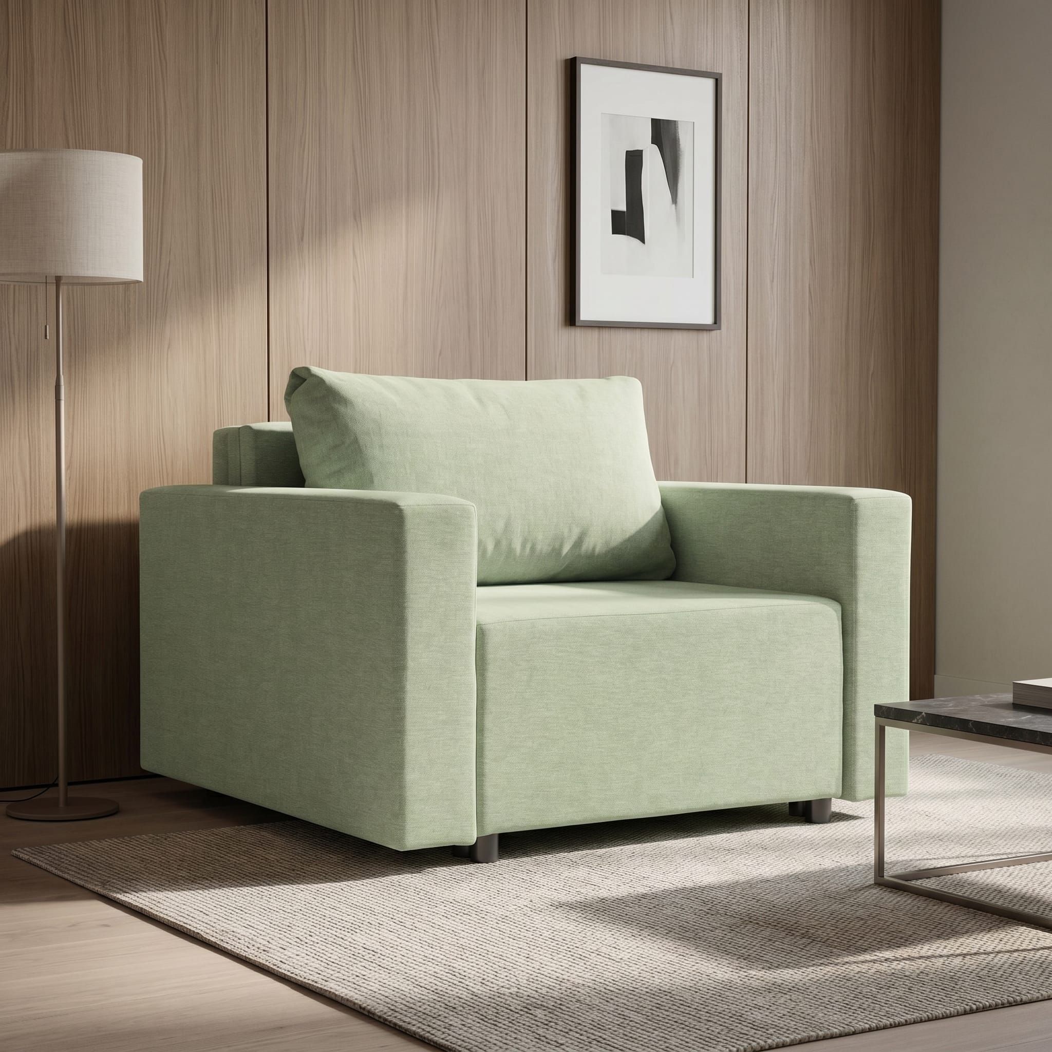 Neo modular folding armchair bed with storage drawer, turquoise — photo 1