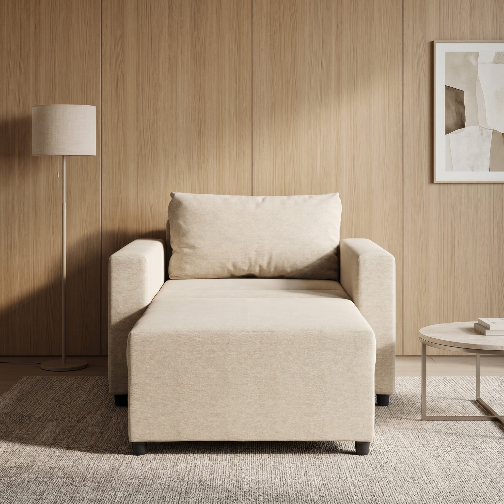 Neo modular folding armchair bed with storage drawer, cream — photo 2