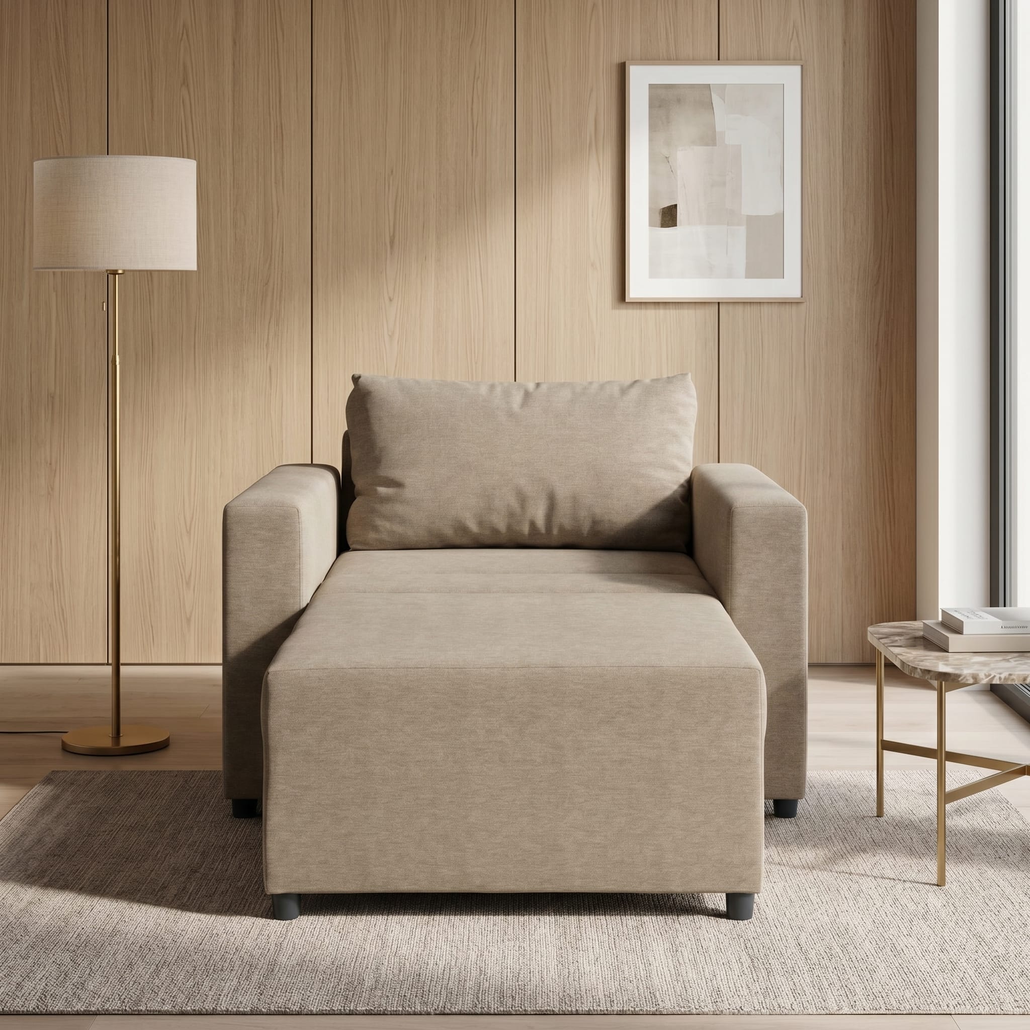 Neo modular folding armchair bed with storage drawer, beige-gray — photo 2