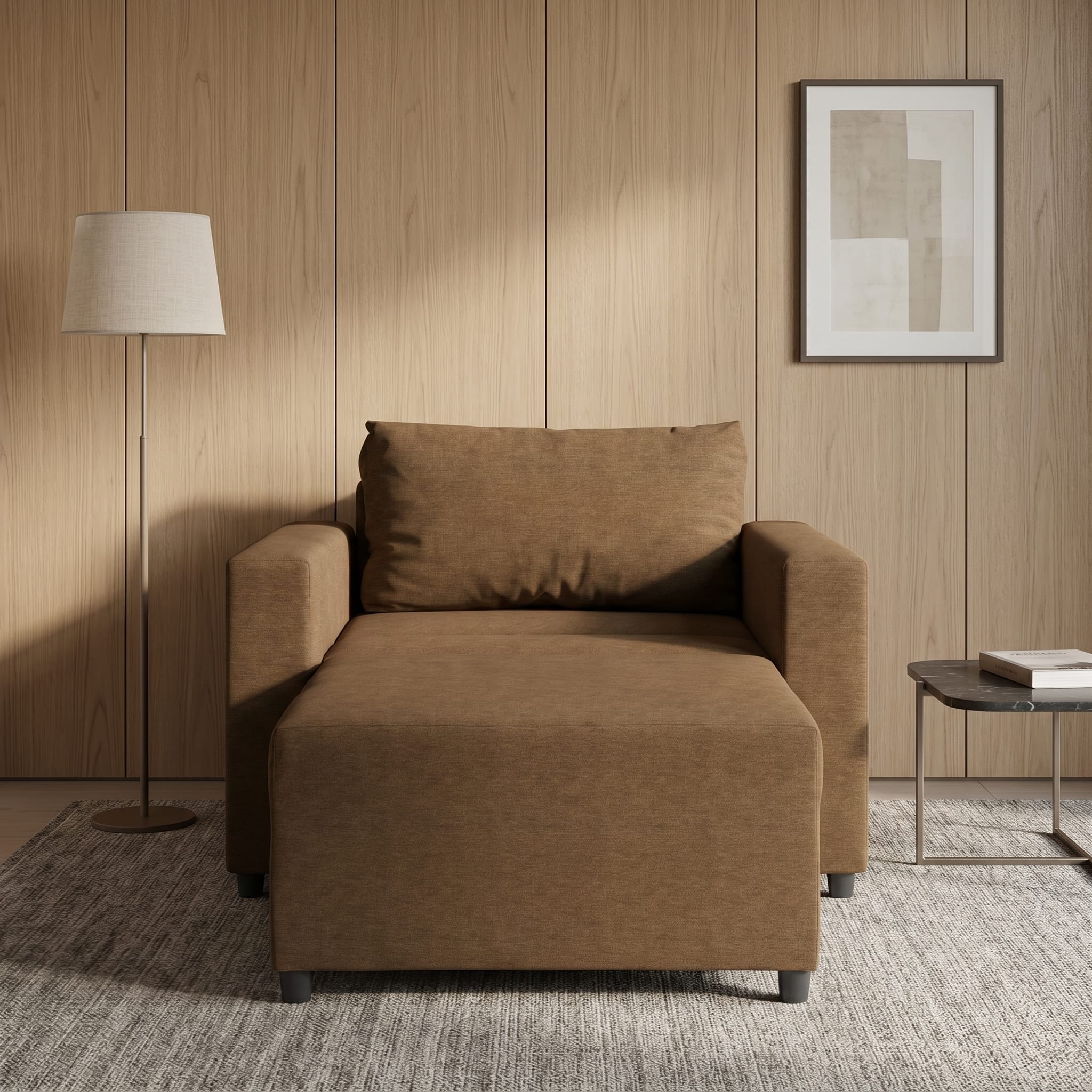 Neo modular folding armchair bed with storage drawer, brown — photo 2