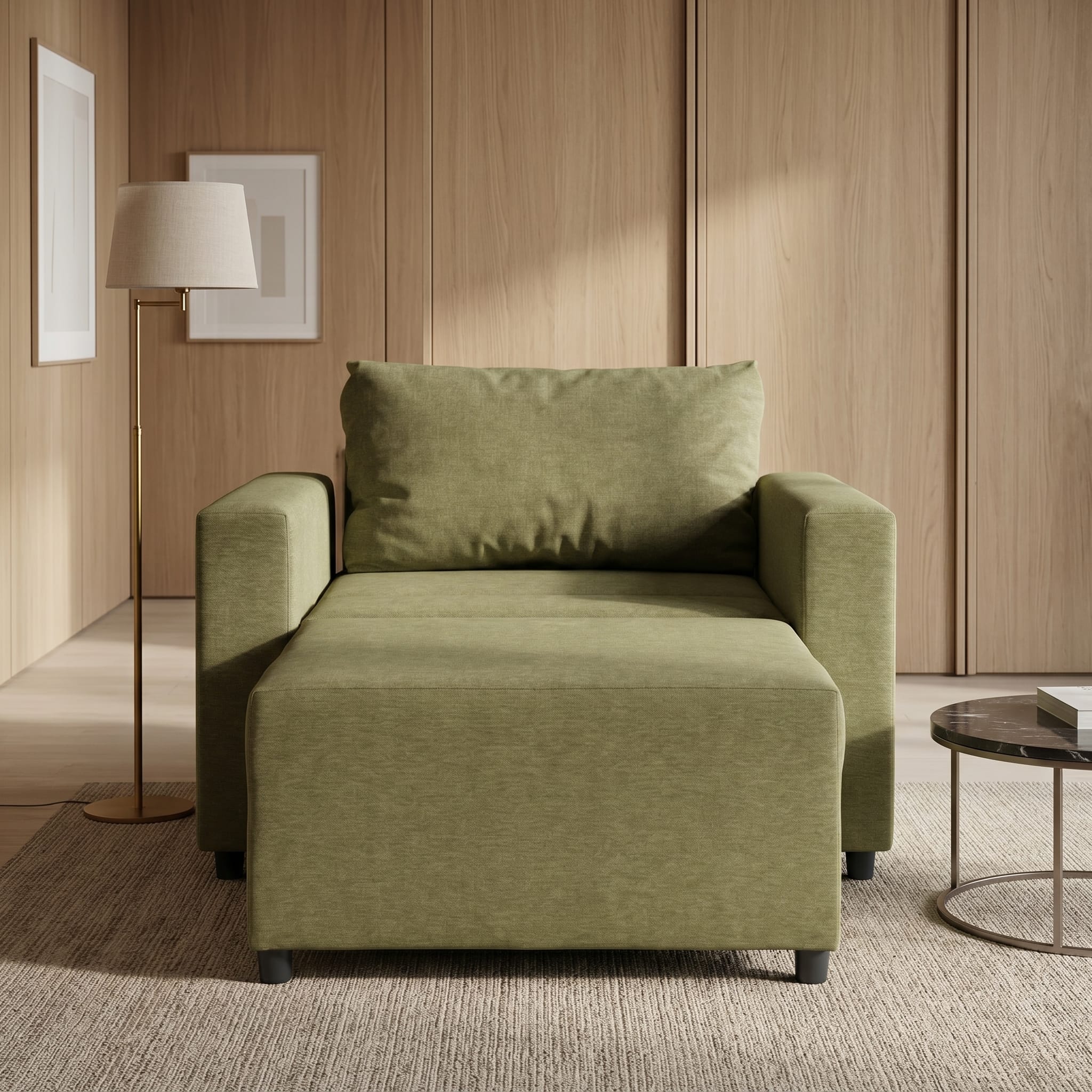 Neo modular folding armchair bed with storage drawer, green — photo 2
