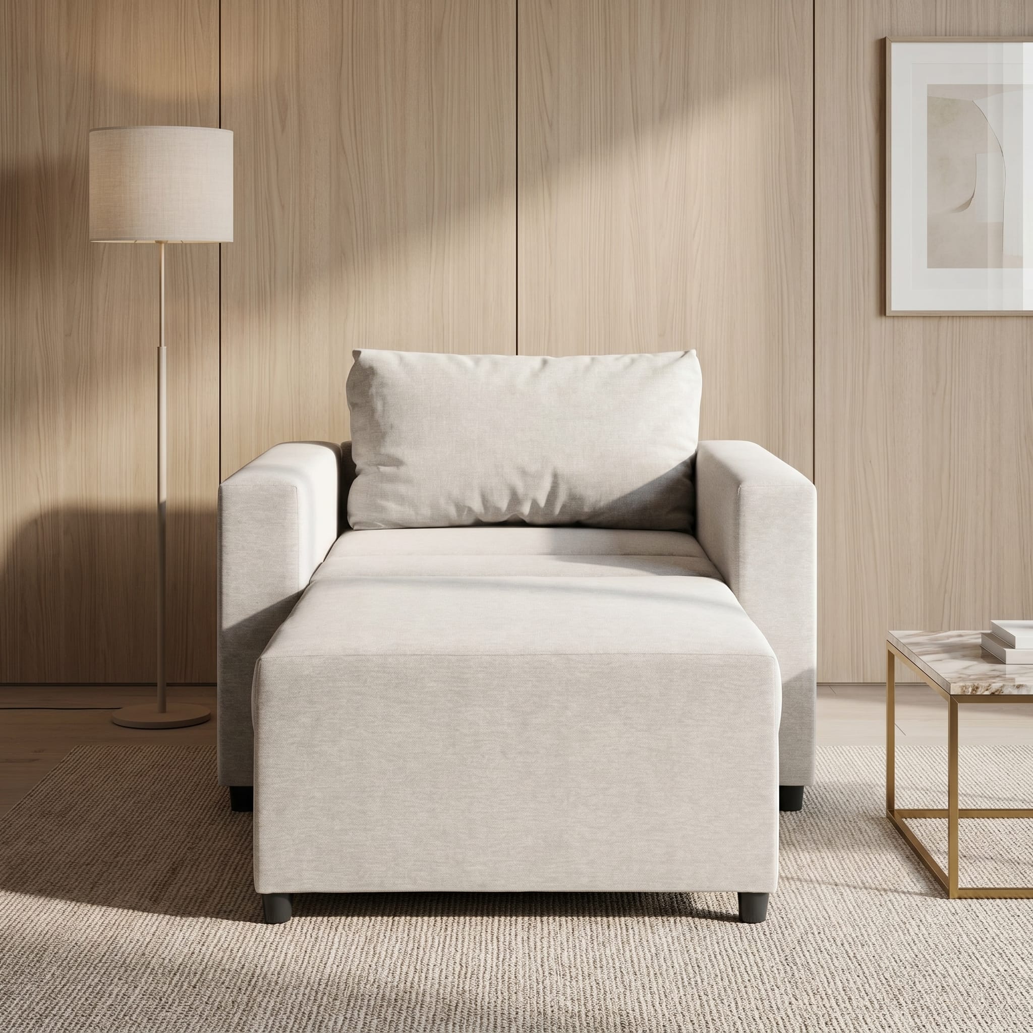 Neo modular folding armchair bed with storage drawer, light gray — photo 2