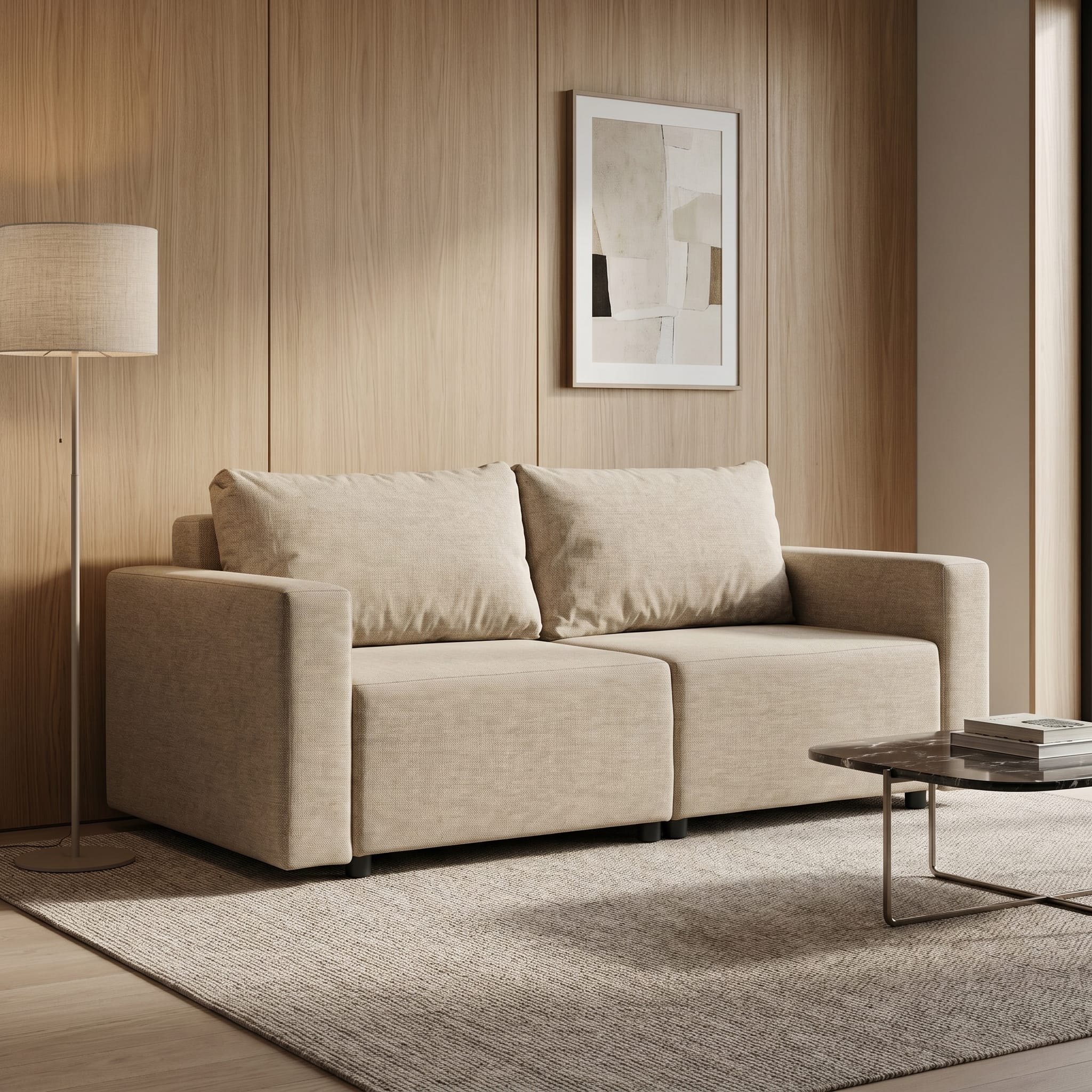Neo modular convertible sofa bed with storage, beige-gray