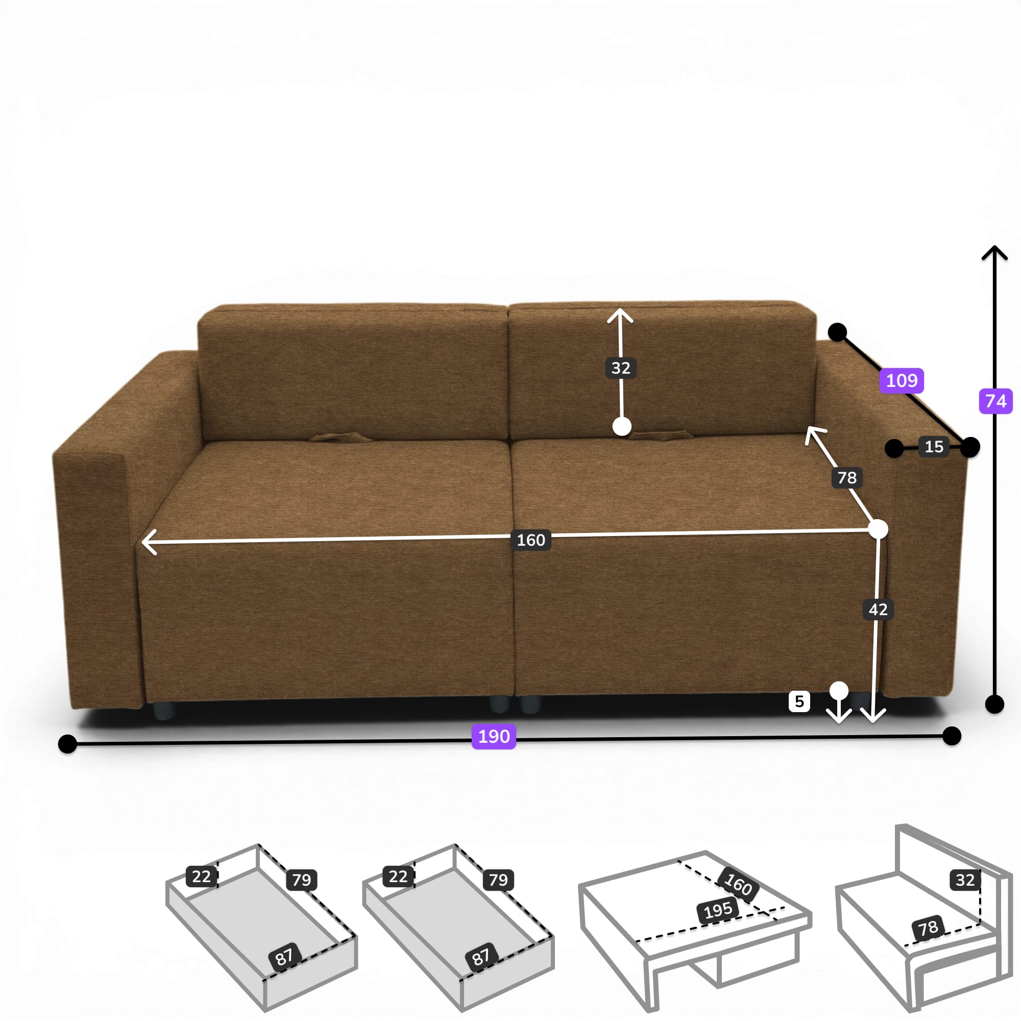 Neo modular convertible sofa bed with storage, beige-gray — photo 3
