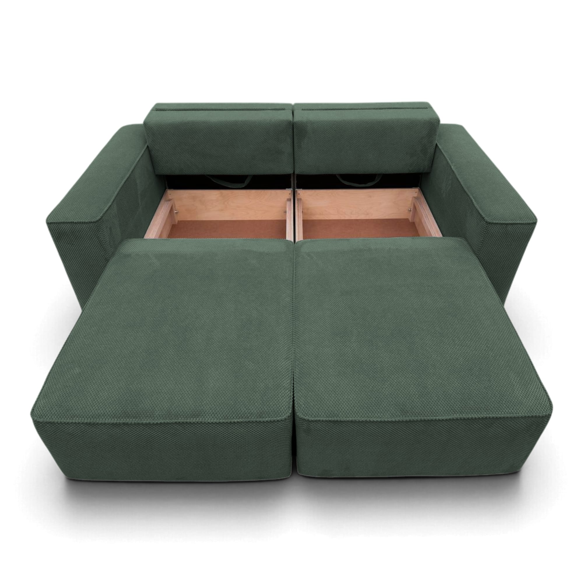 Neo Lux modular sofa bed with bedding storage, gray-green — photo 3