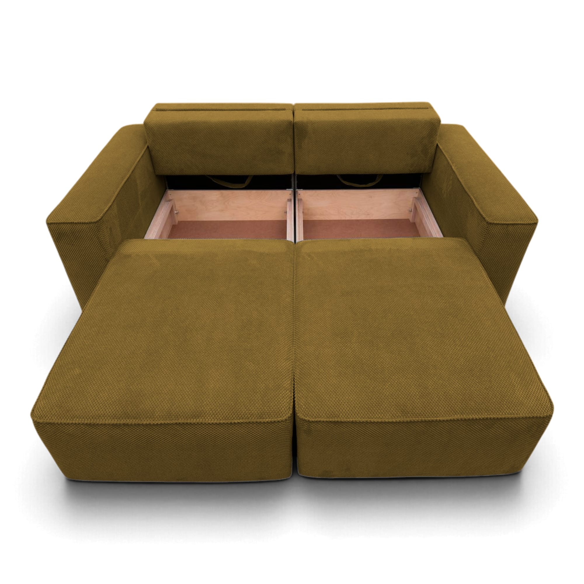 Neo Lux modular sofa bed with bedding storage, mustard — photo 3