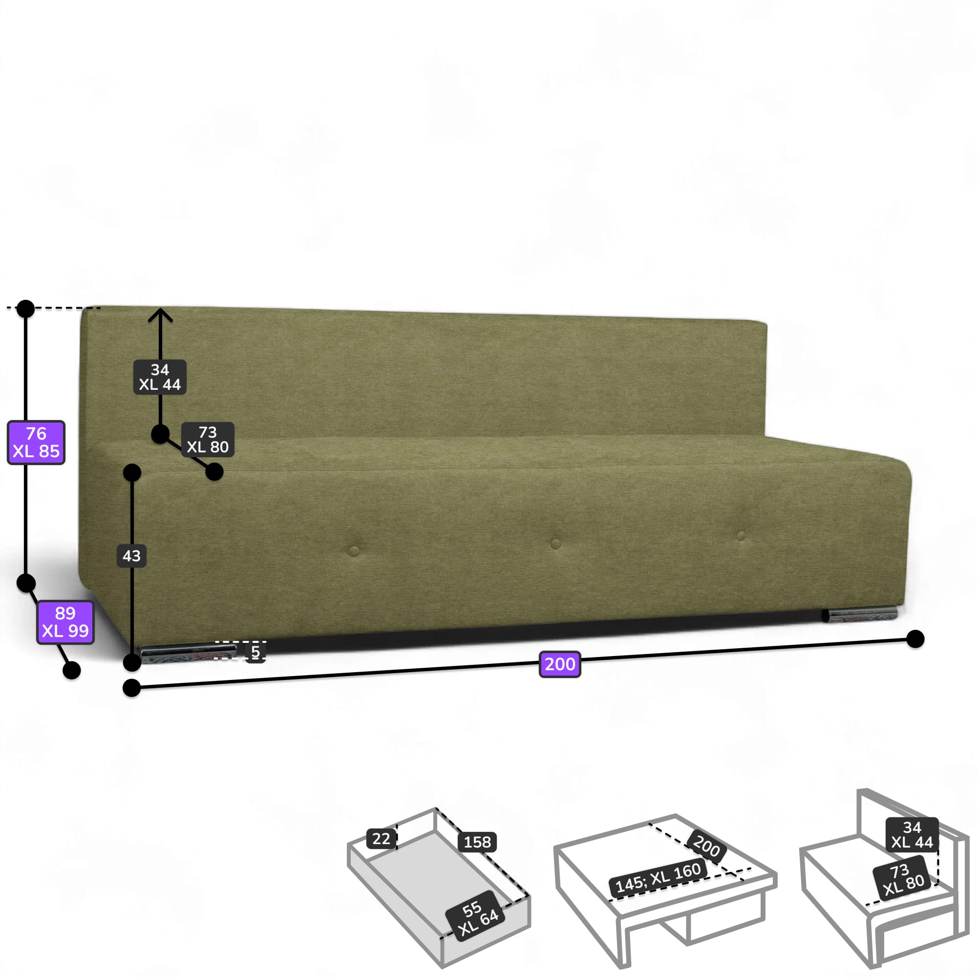 Dīvāns–Gulta Pugo Bēšs-pelēks Standart (145cm) - 2