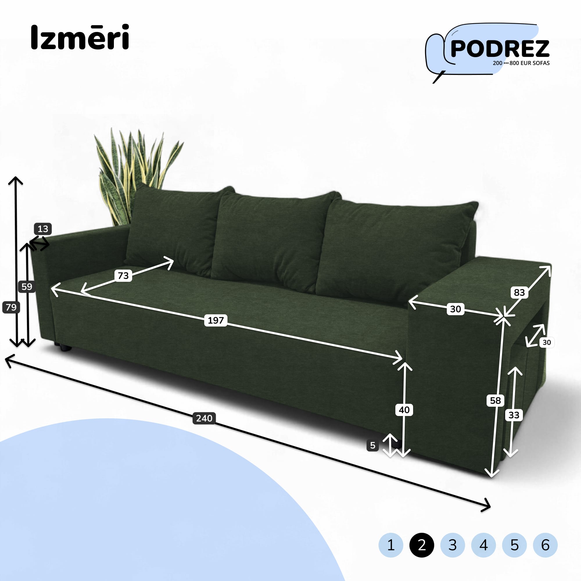 Double sofa bed bed with table and poufs Turquoise green - 3
