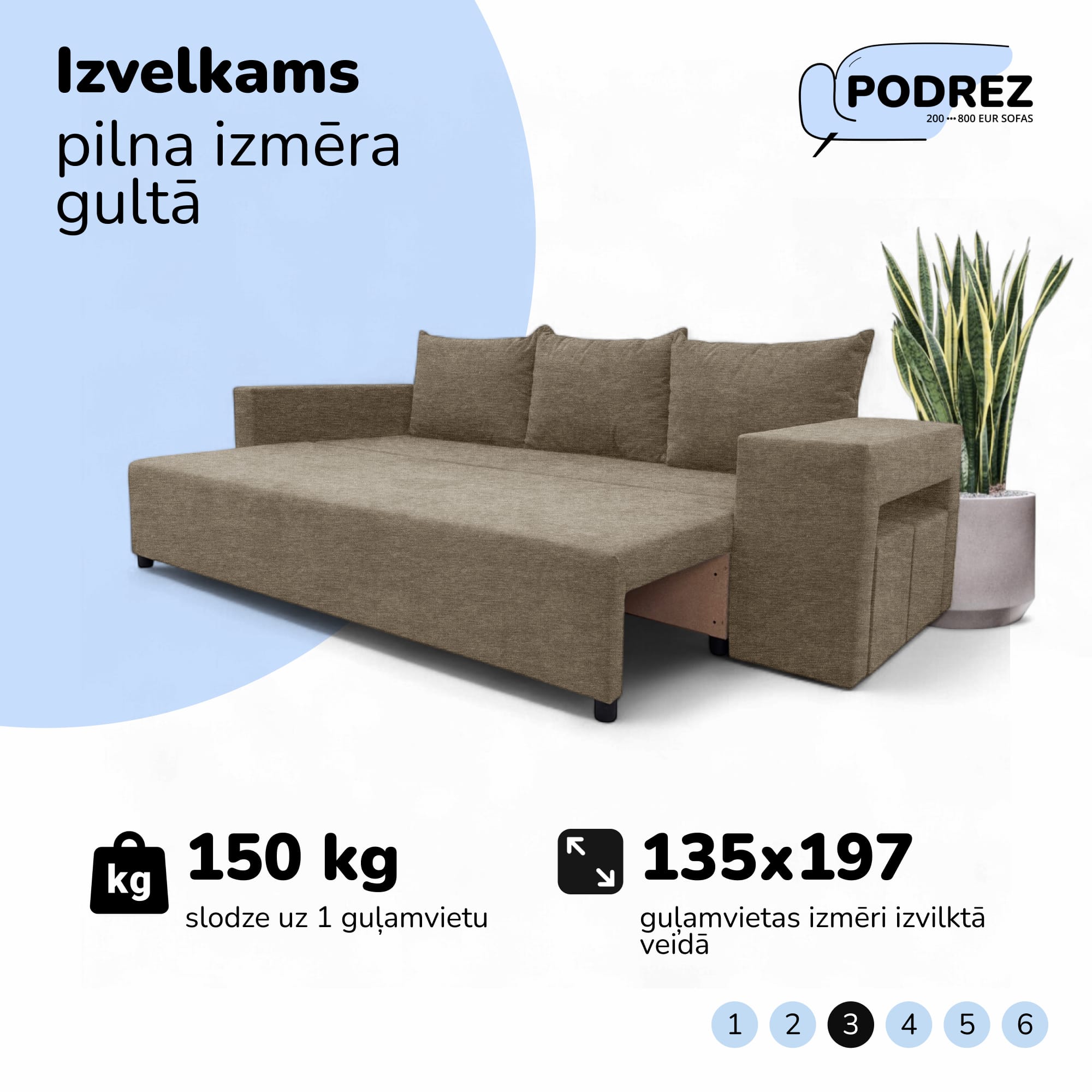 Divvietīgs izvelkamais dīvāns ar galdiņu un pufiem Bēša - 4