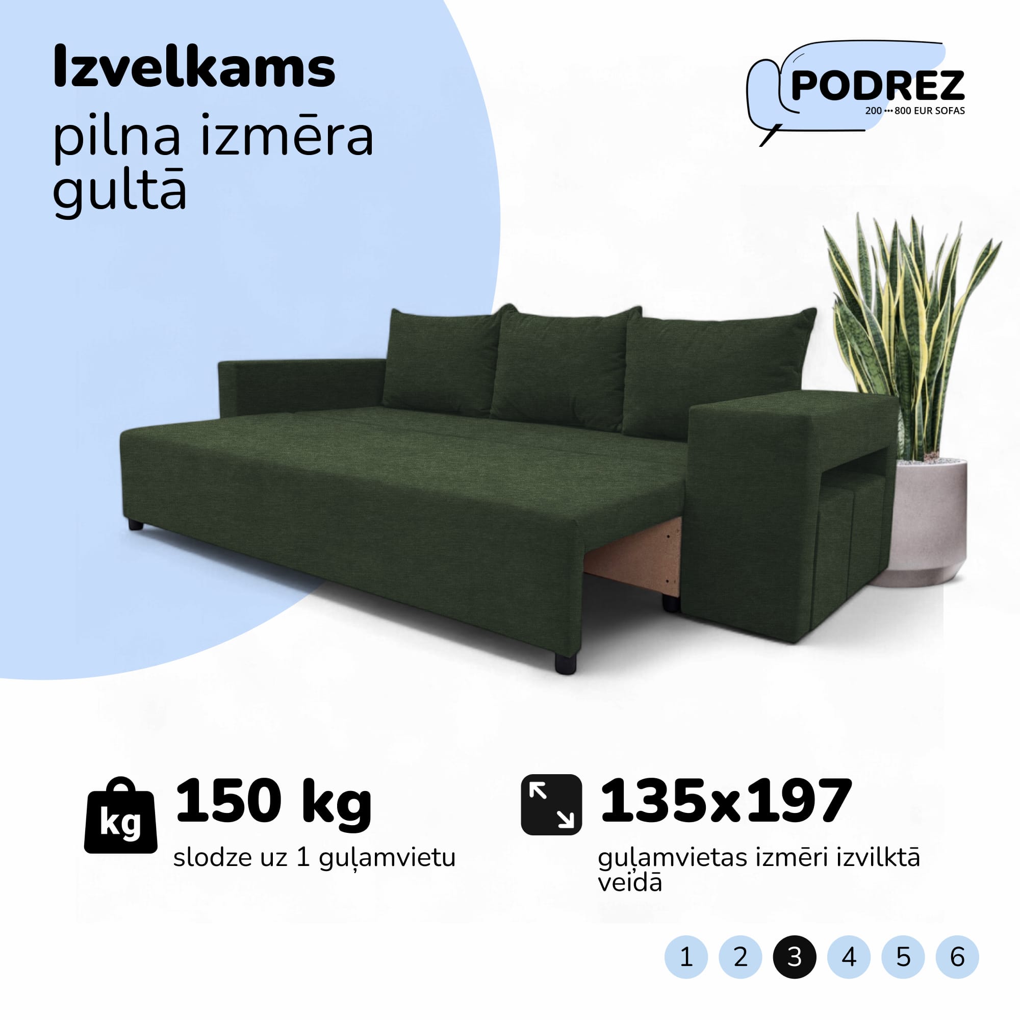 Double sofa bed bed with table and poufs Turquoise green - 4