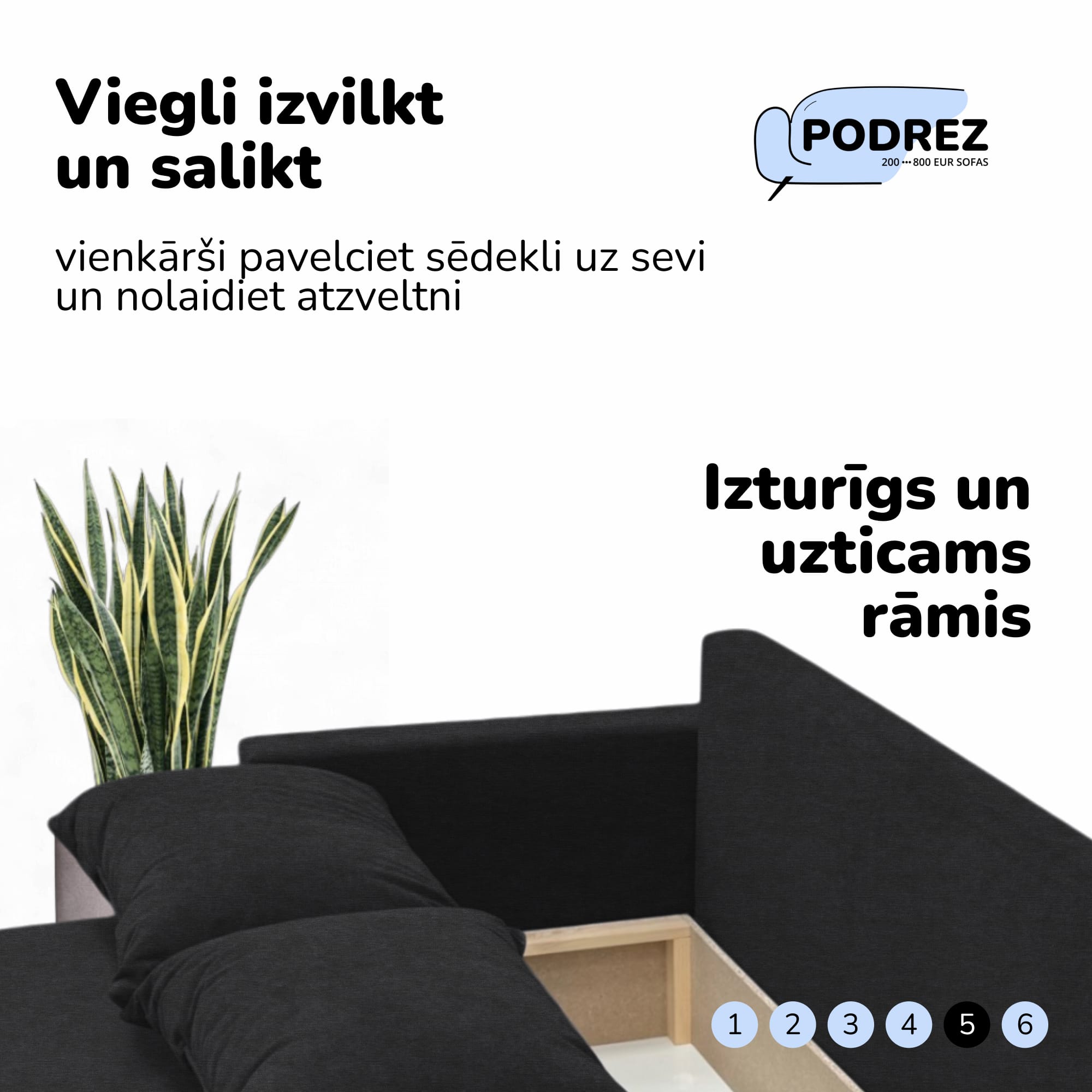 Double sofa bed bed with table and poufs Graphite — photo 6