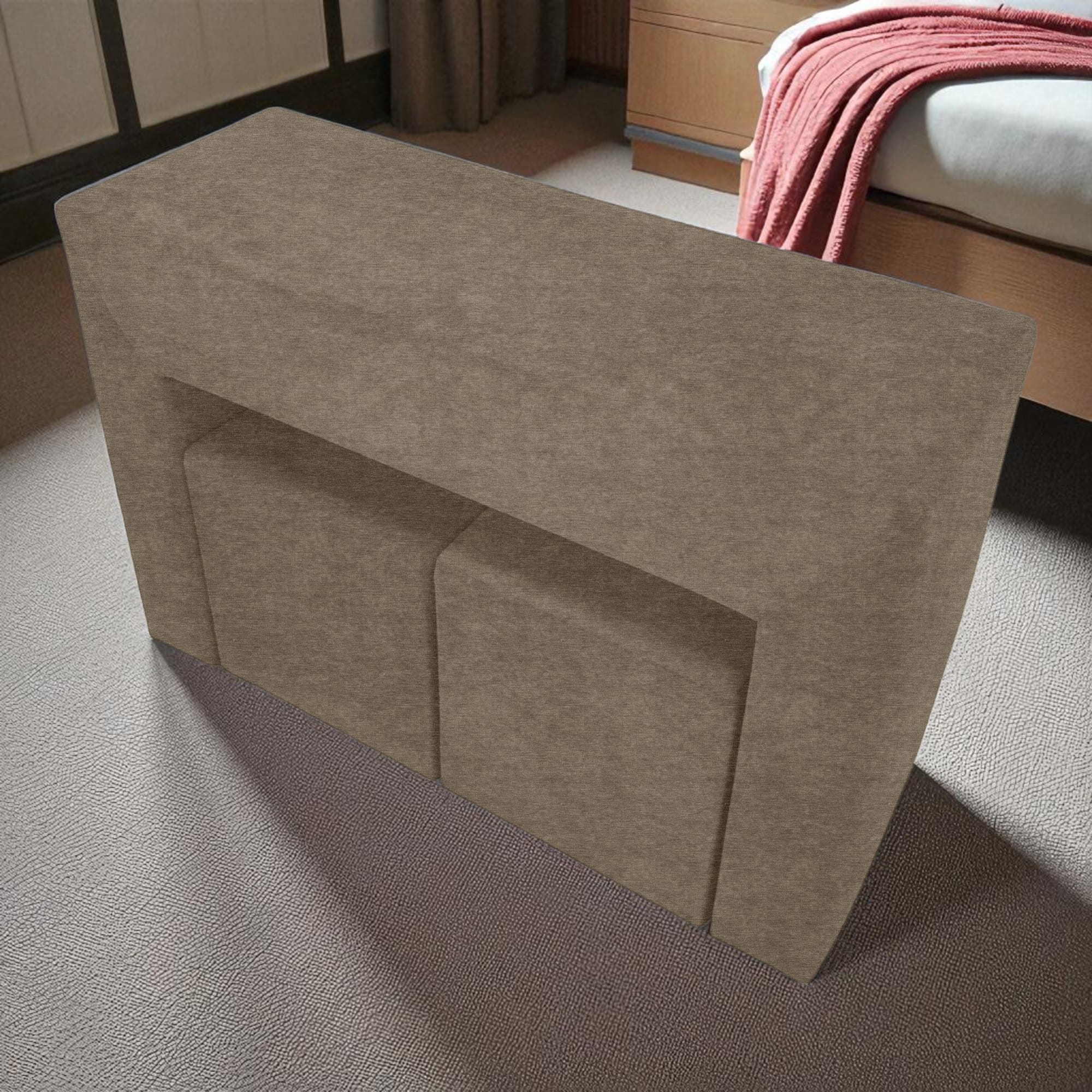 Table, armrest and two poufs Beige - 1