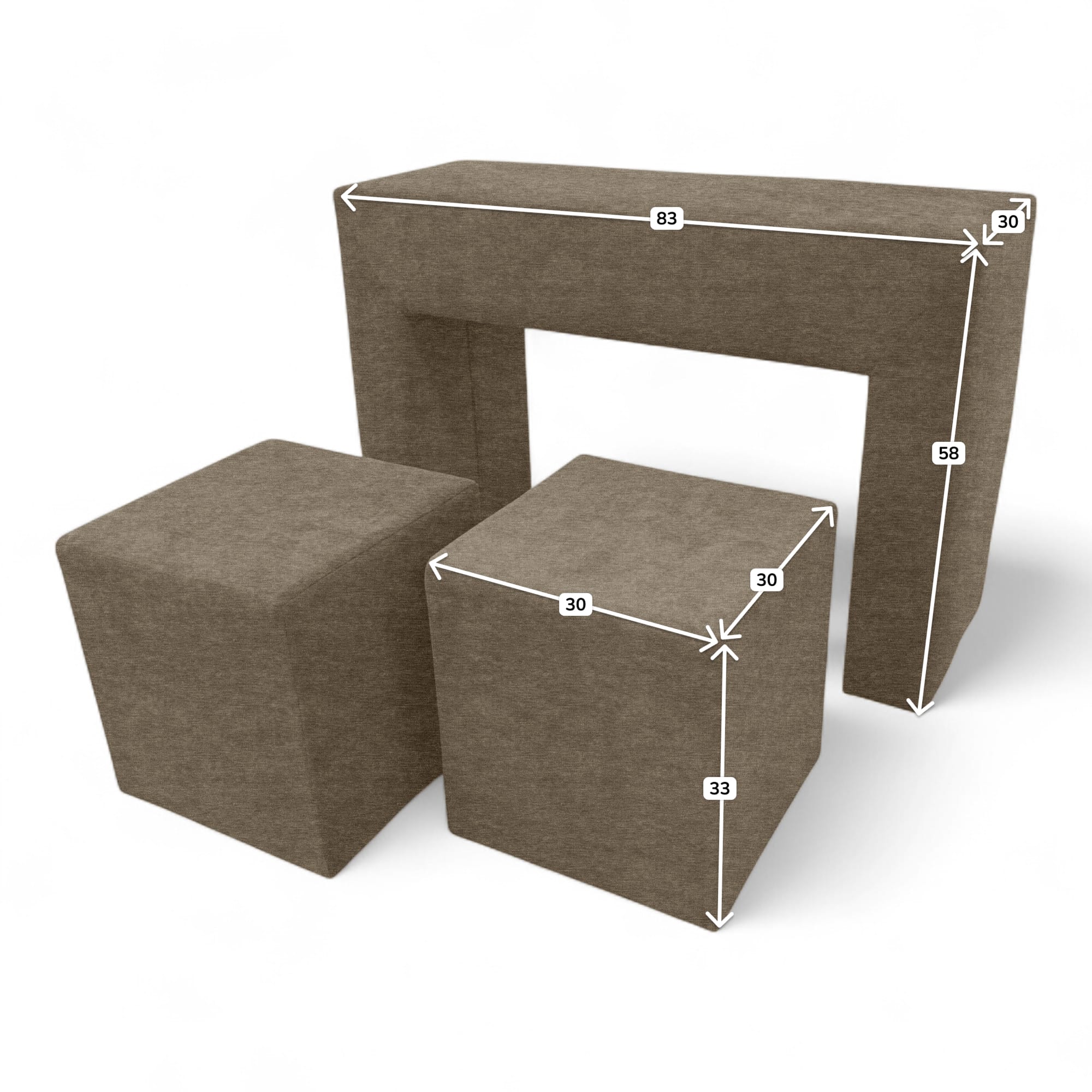 Table, armrest and two poufs Beige - 4
