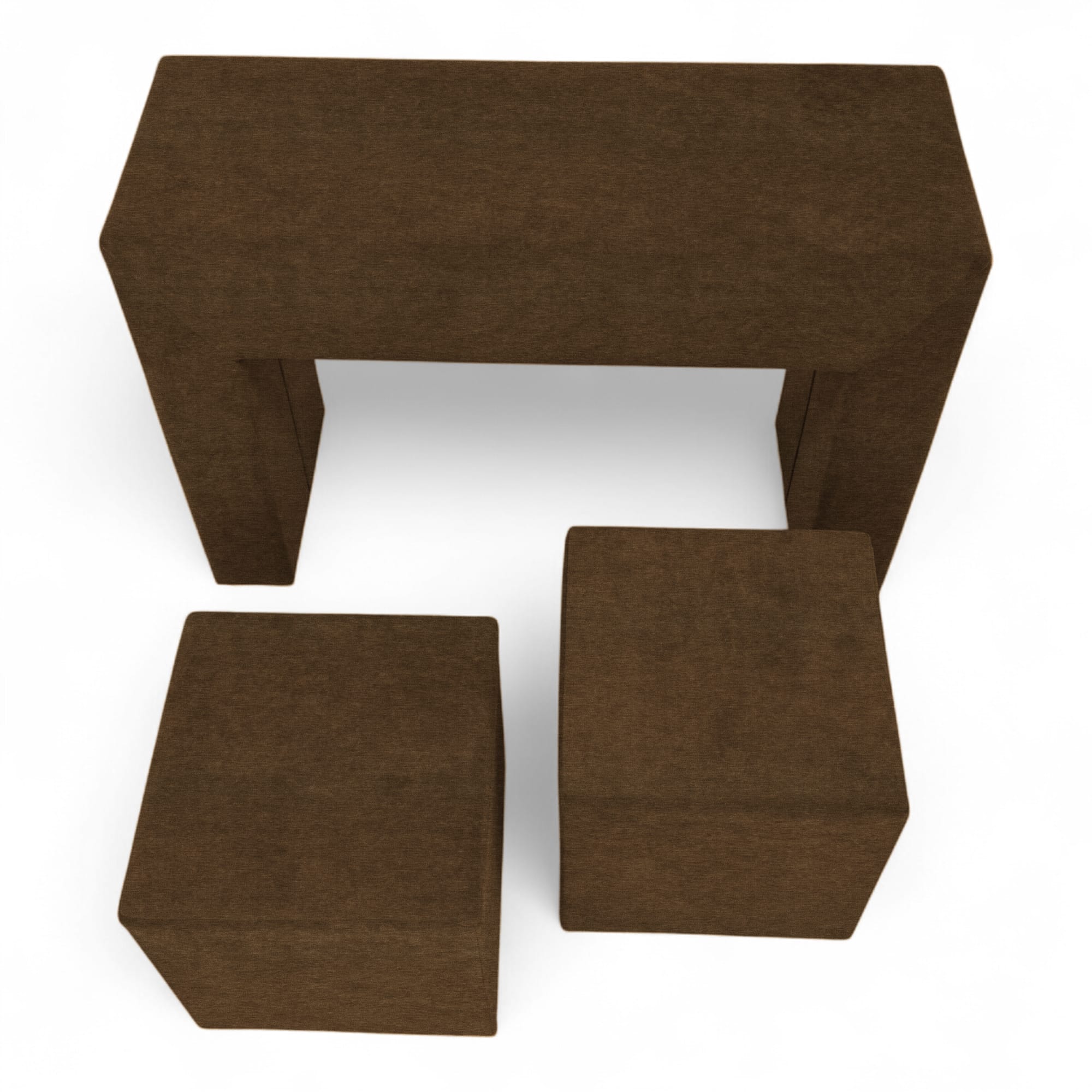 Table, armrest and two poufs Brown - 3