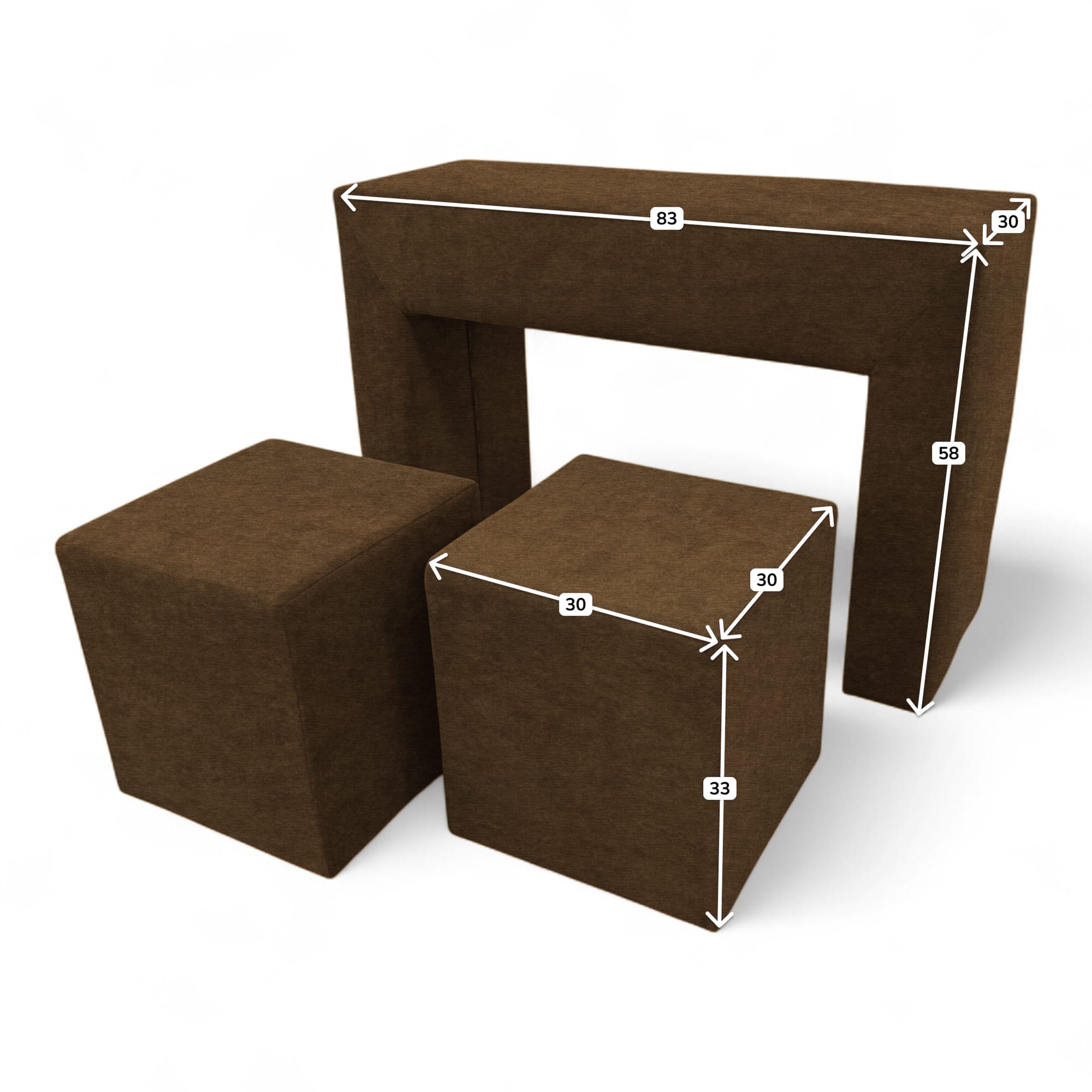 Table, armrest and two poufs Brown - 4