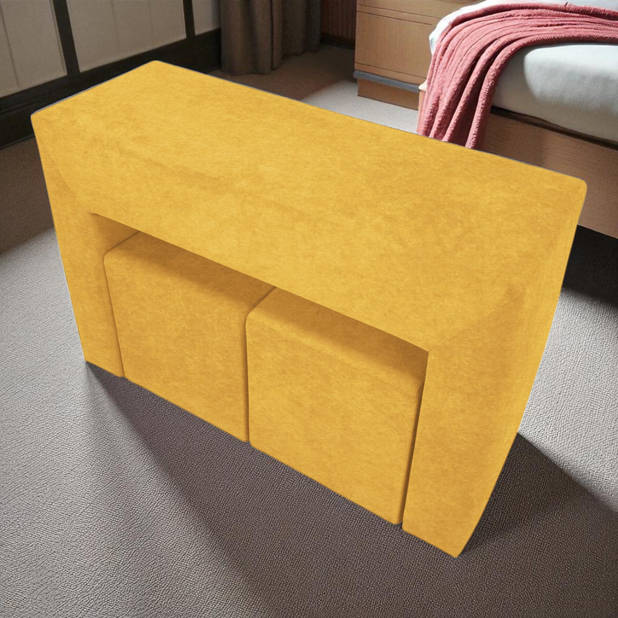 Table, armrest and two poufs Yellow - 1
