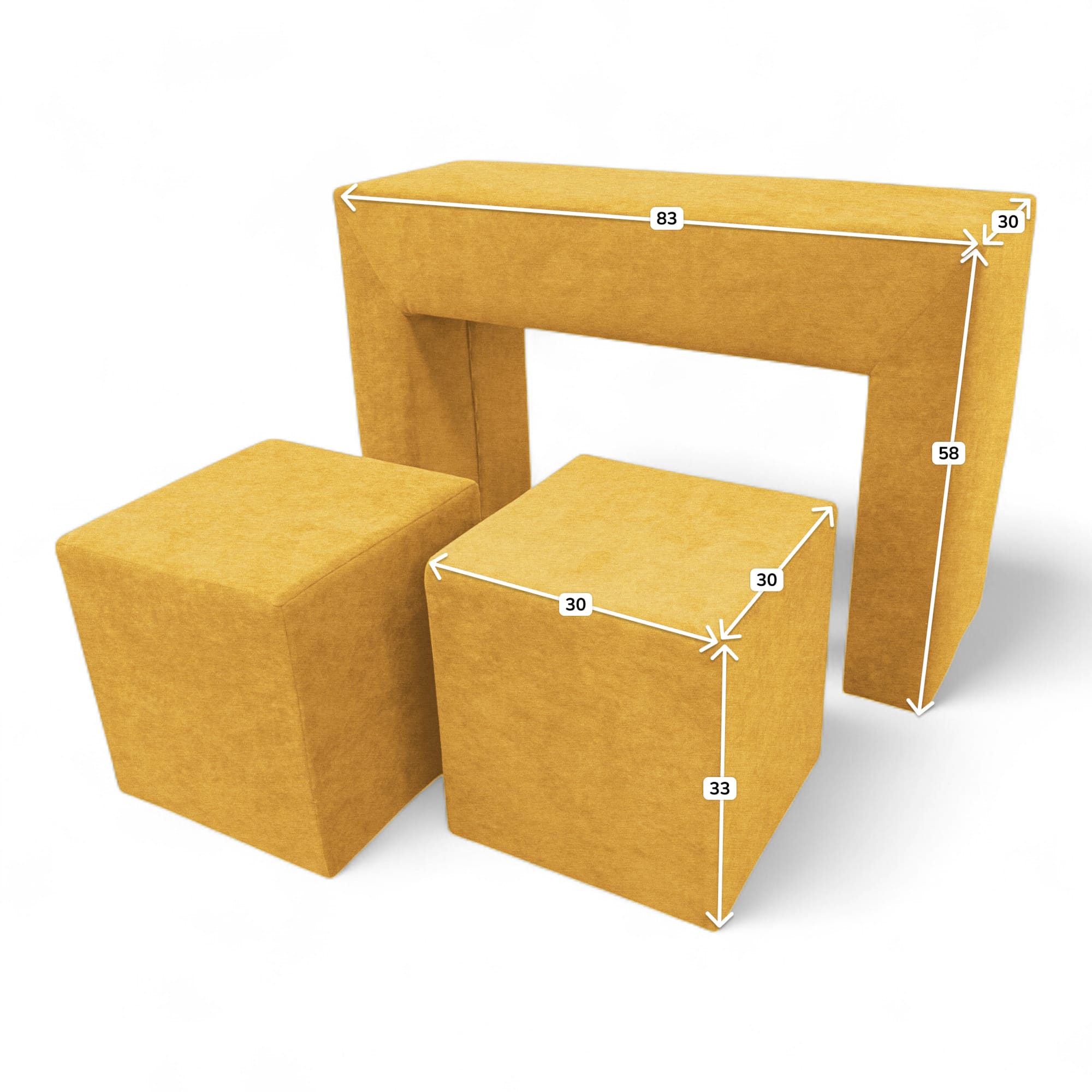 Table, armrest and two poufs Yellow - 4