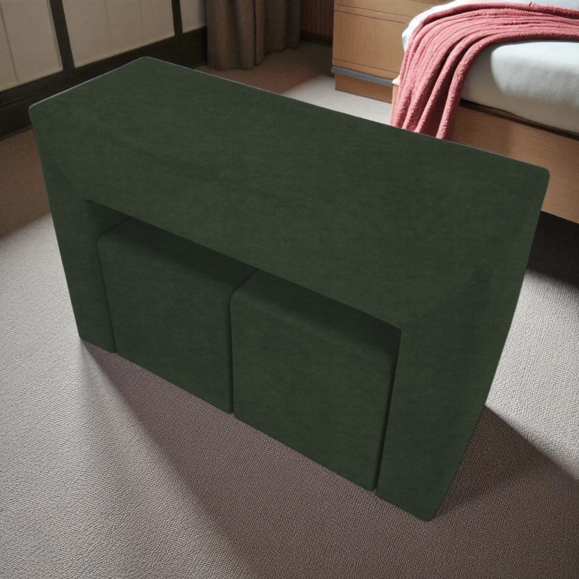 Table, armrest and two poufs Turquoise green - 1