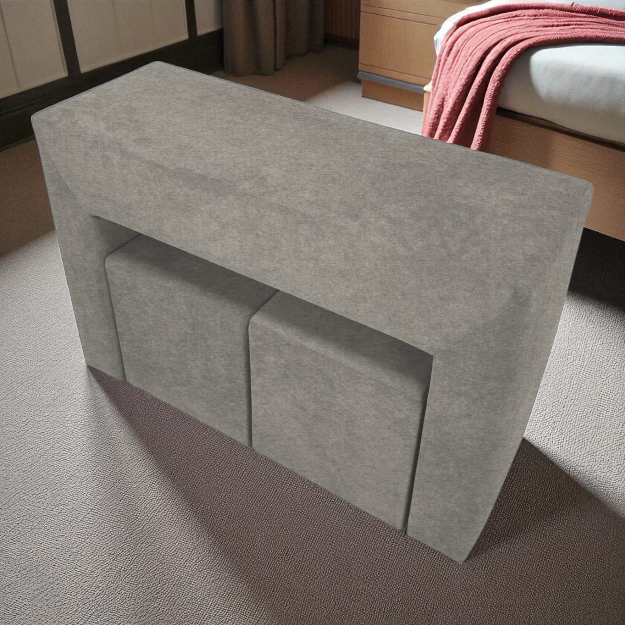 Table, armrest and two poufs Light gray - 1