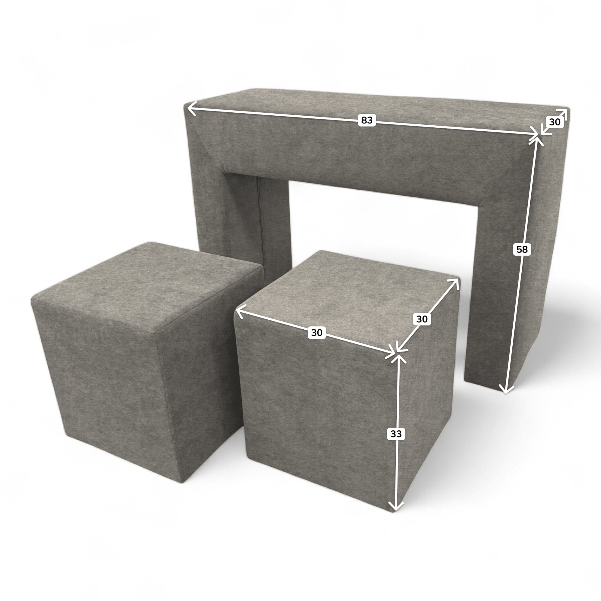 Table, armrest and two poufs Light gray - 4