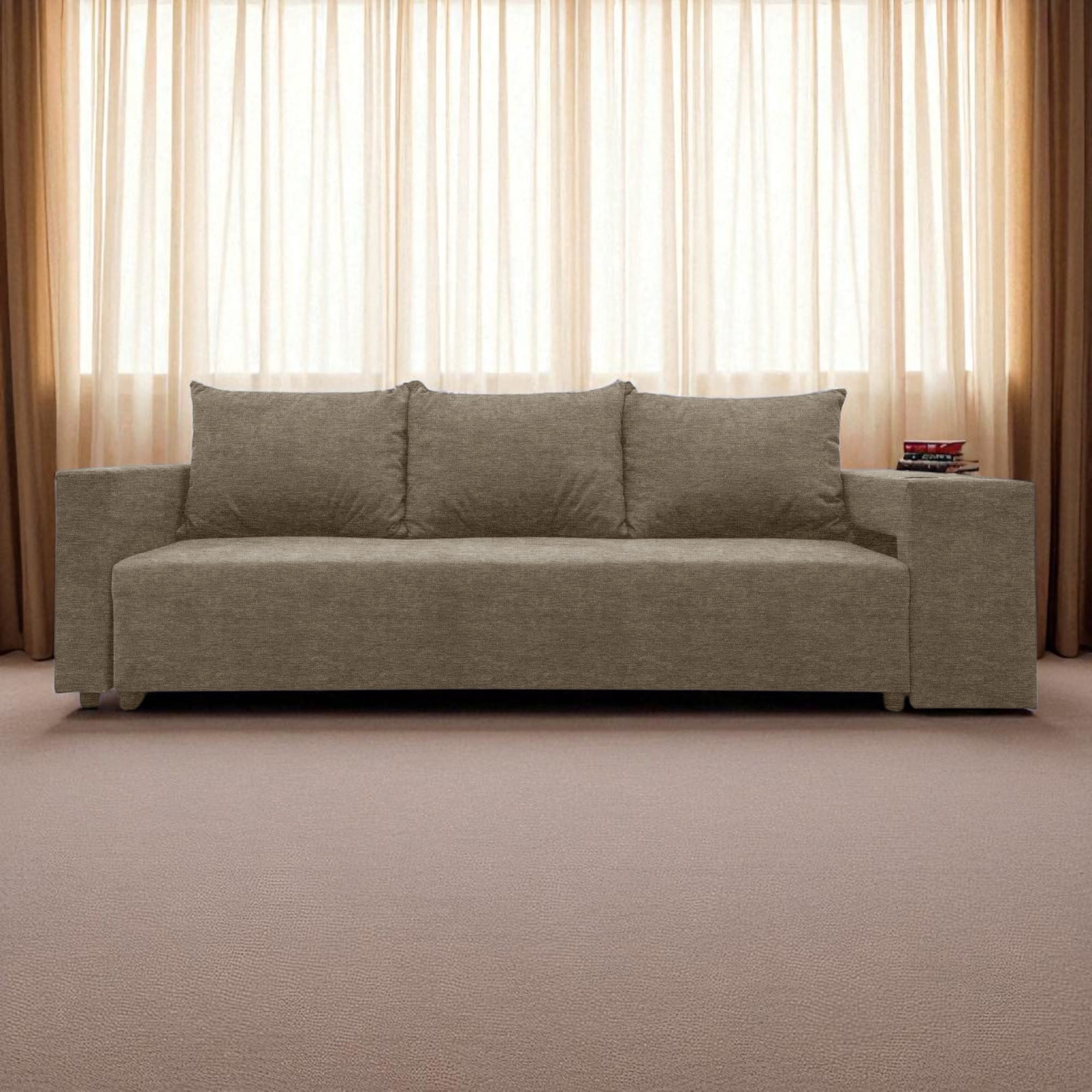 Double sofa bed bed with table and poufs Beige — photo 8