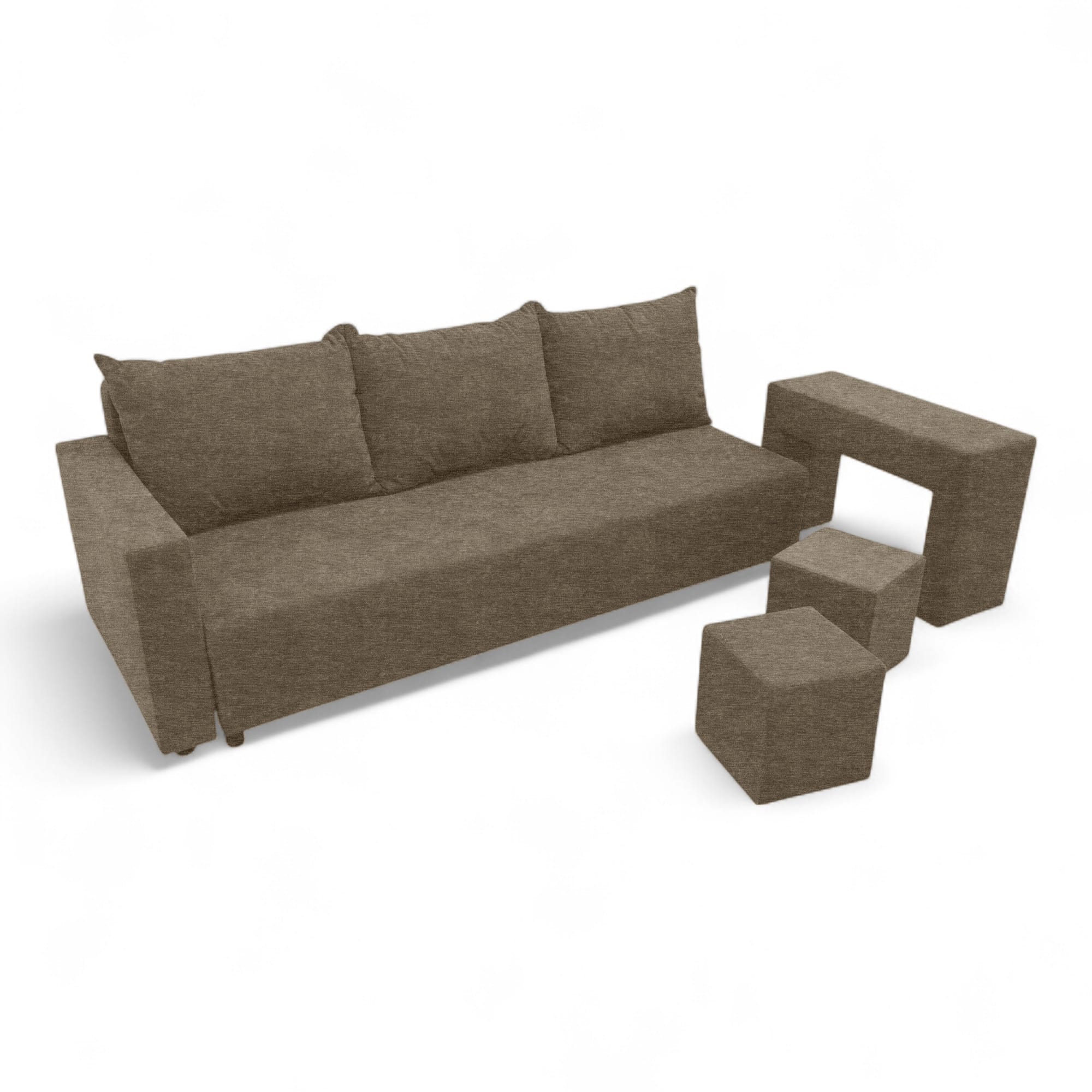 Double sofa bed bed with table and poufs Beige — photo 20
