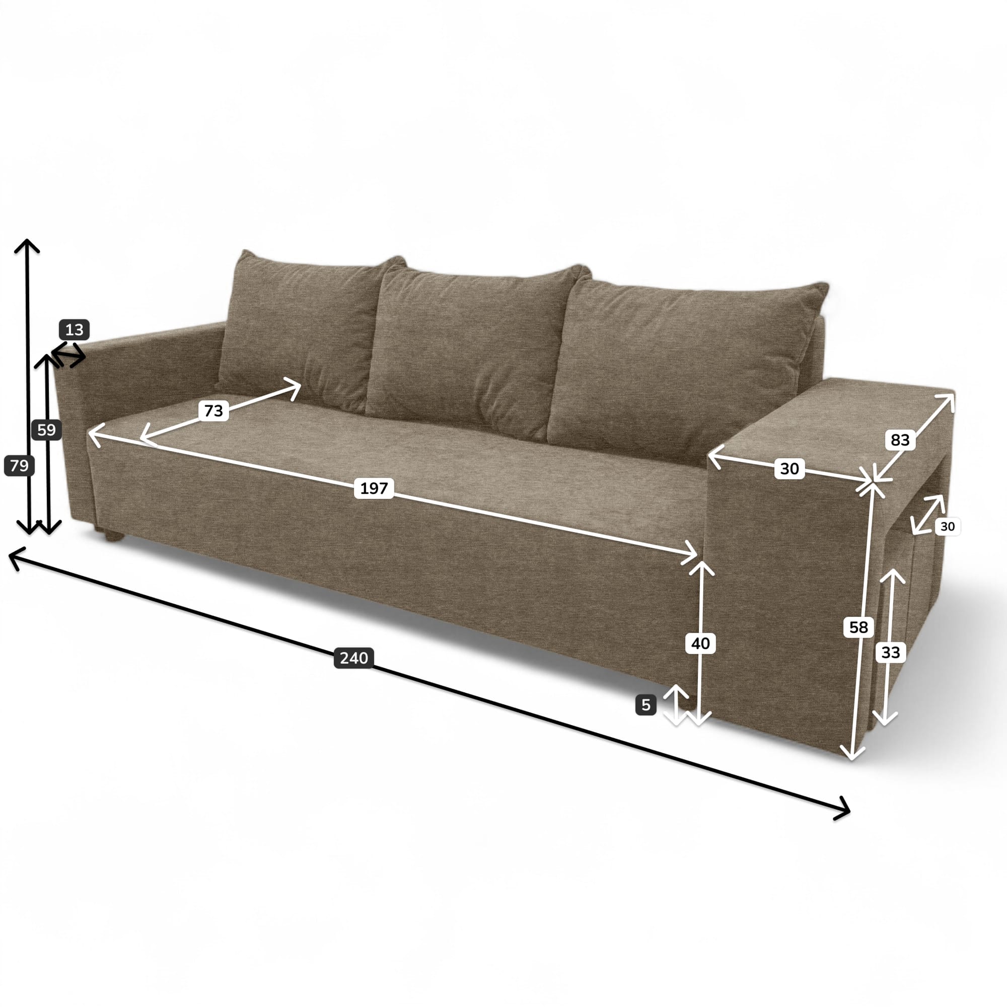 Double sofa bed bed with table and poufs Beige — photo 10
