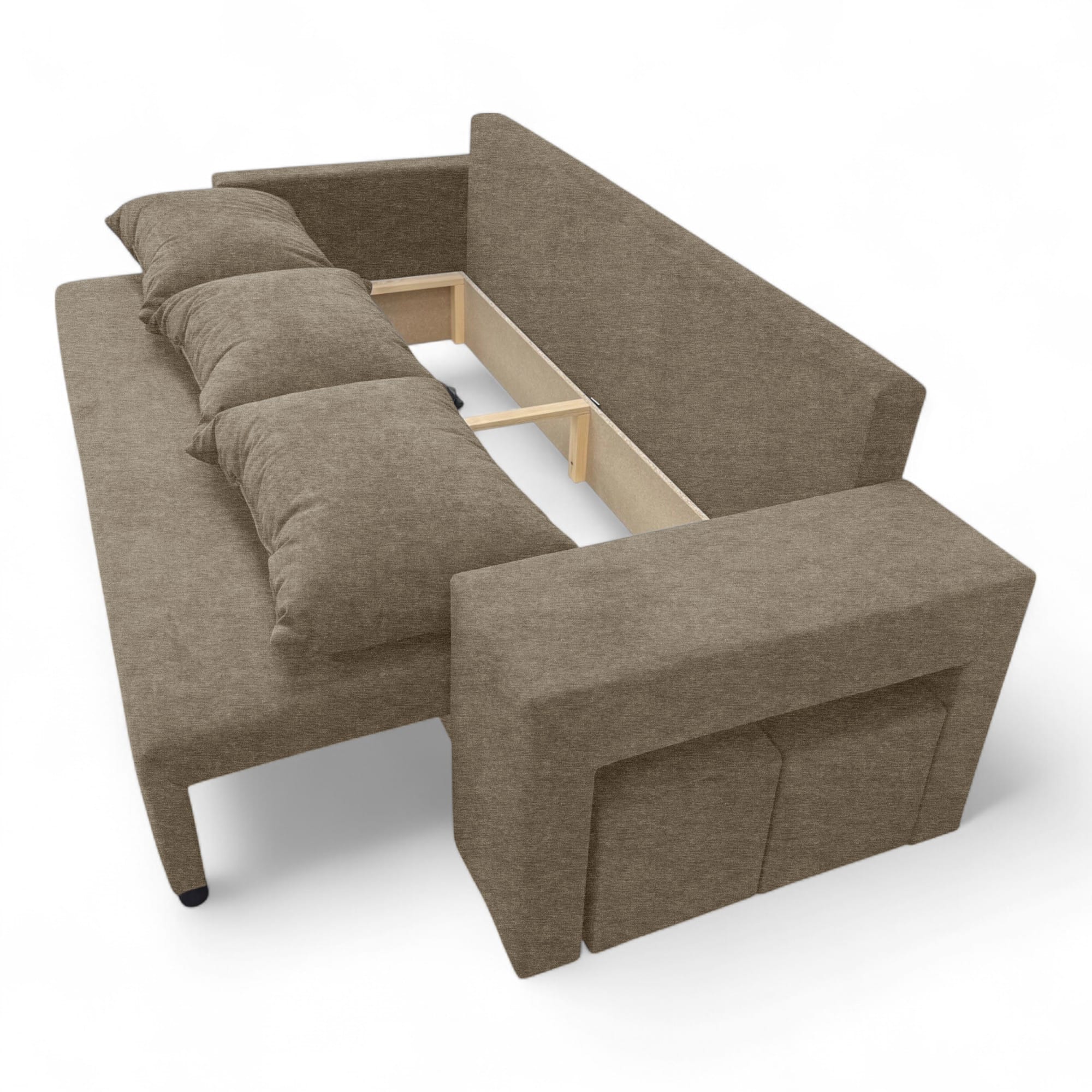 Double sofa bed bed with table and poufs Beige — photo 13