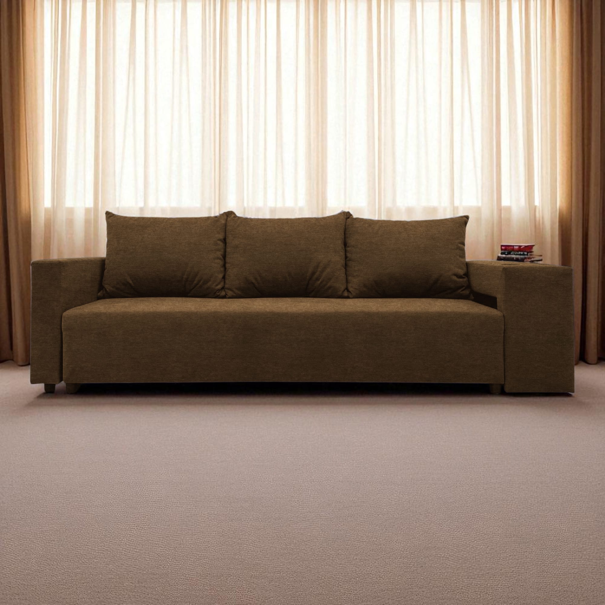 Double sofa bed bed with table and poufs Brown — photo 8
