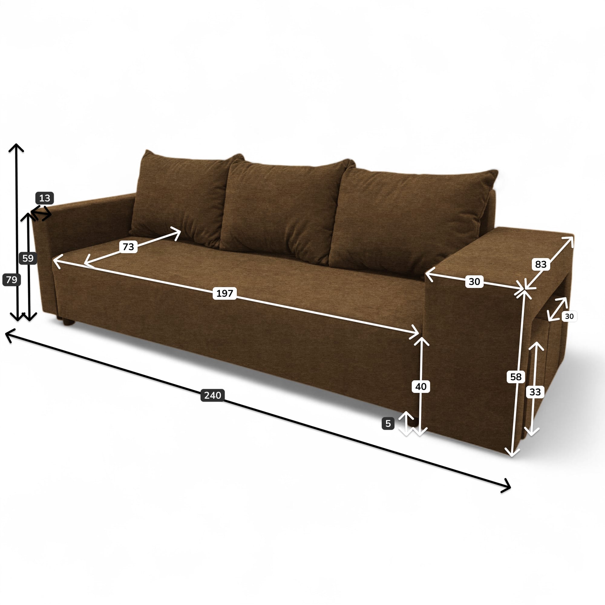 Double sofa bed bed with table and poufs Brown — photo 10