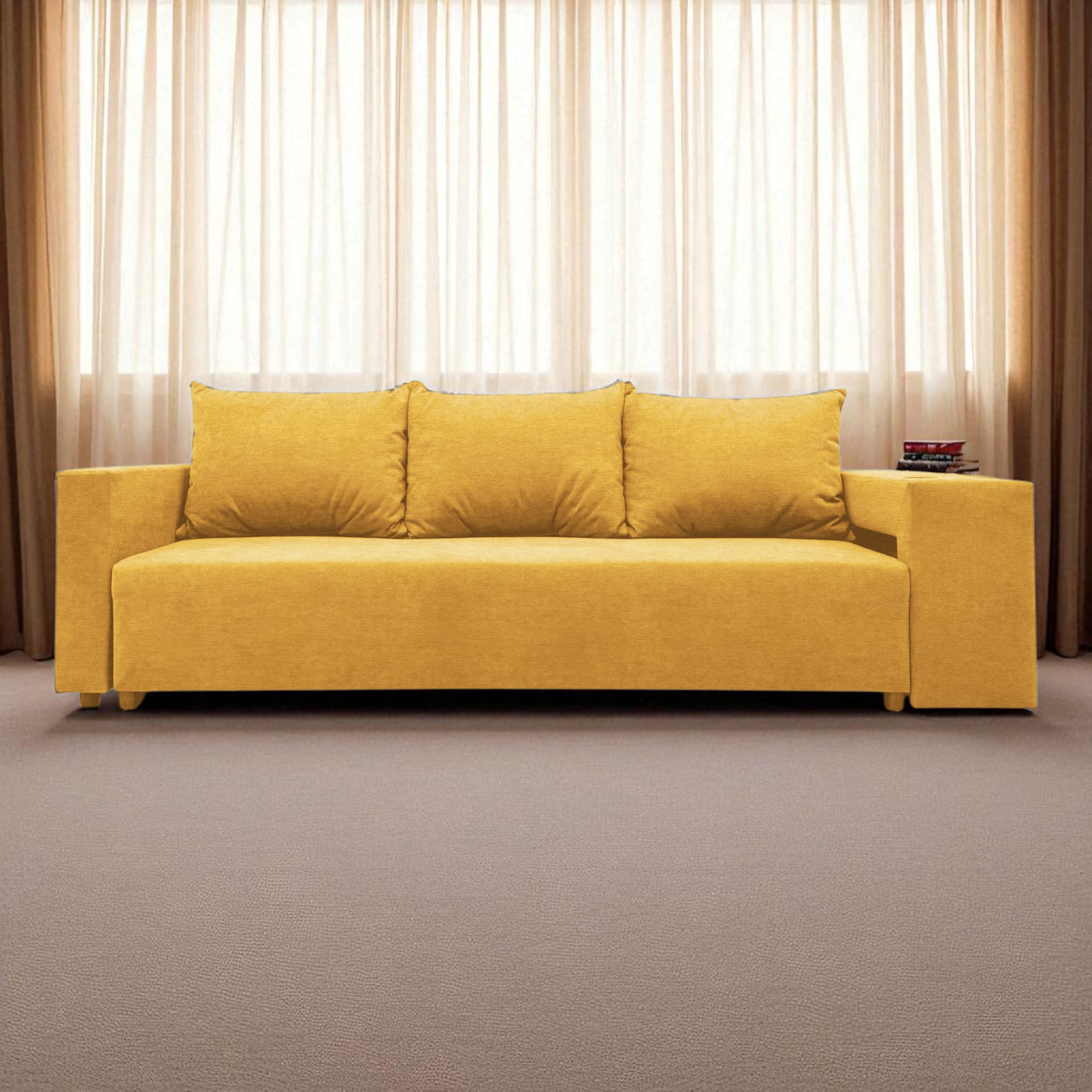 Double sofa bed bed with table and poufs Yellow — photo 8