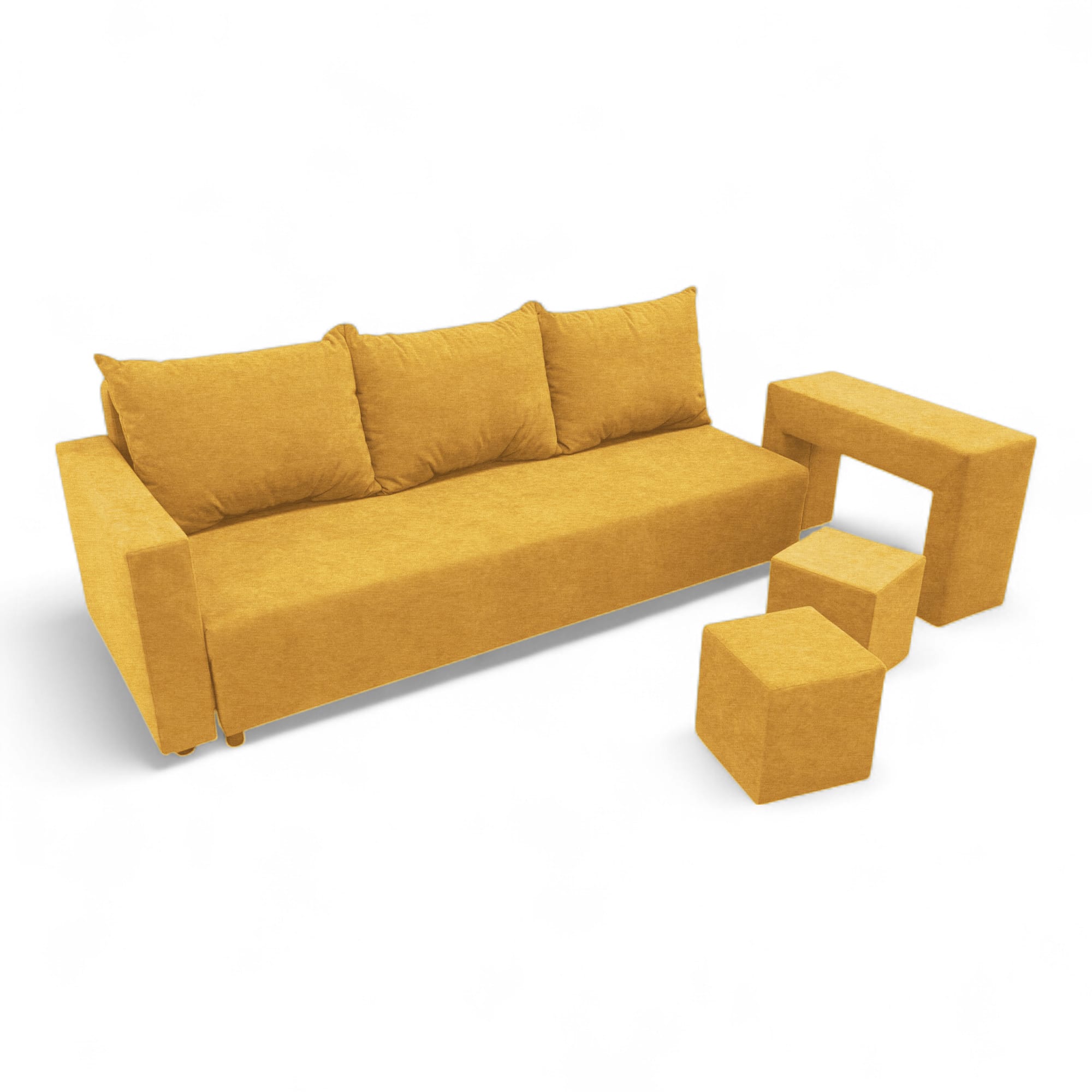 Double sofa bed bed with table and poufs Yellow — photo 20